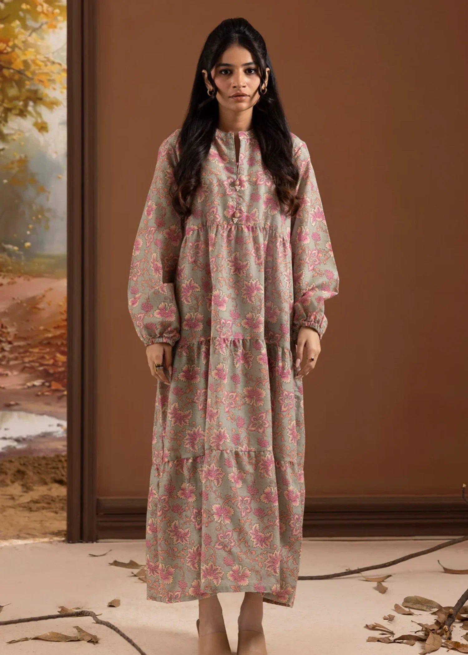 khaddar Maxi in Grey