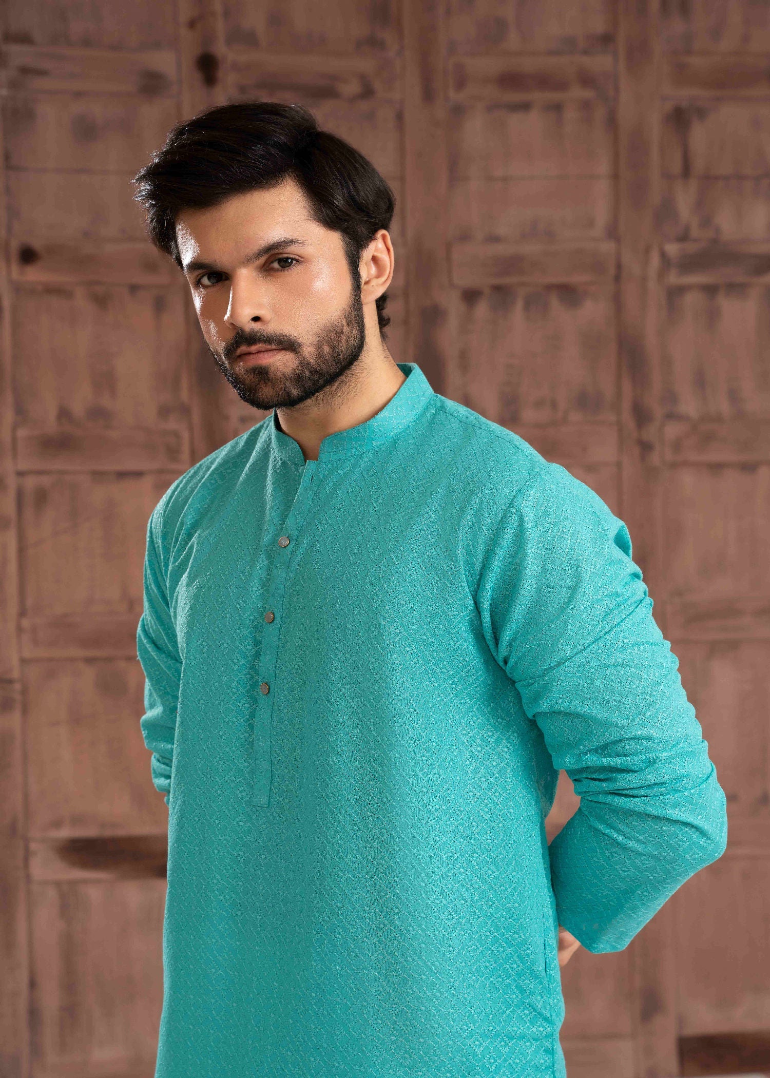 chikankari cotton Kurta in Turquoise