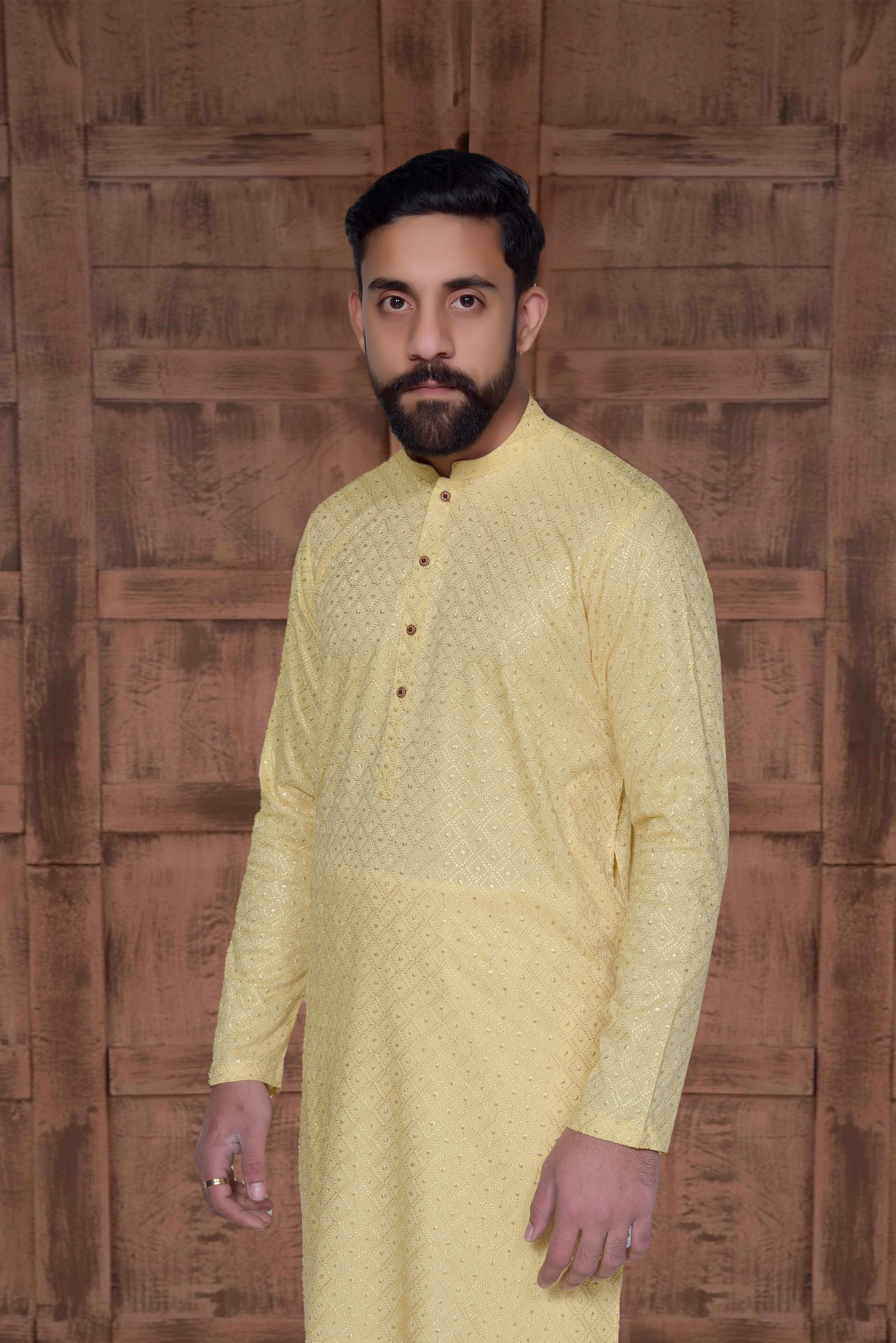 chikankari cotton Kurta in Lemon