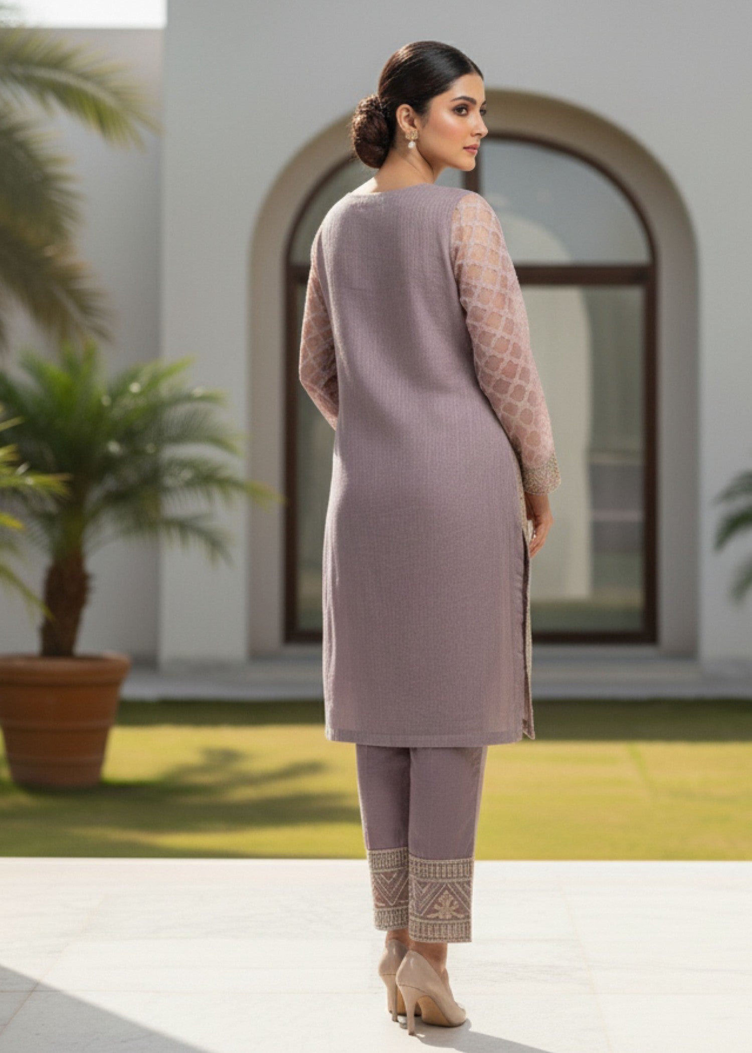 organza Kurta Set in Lavender grey