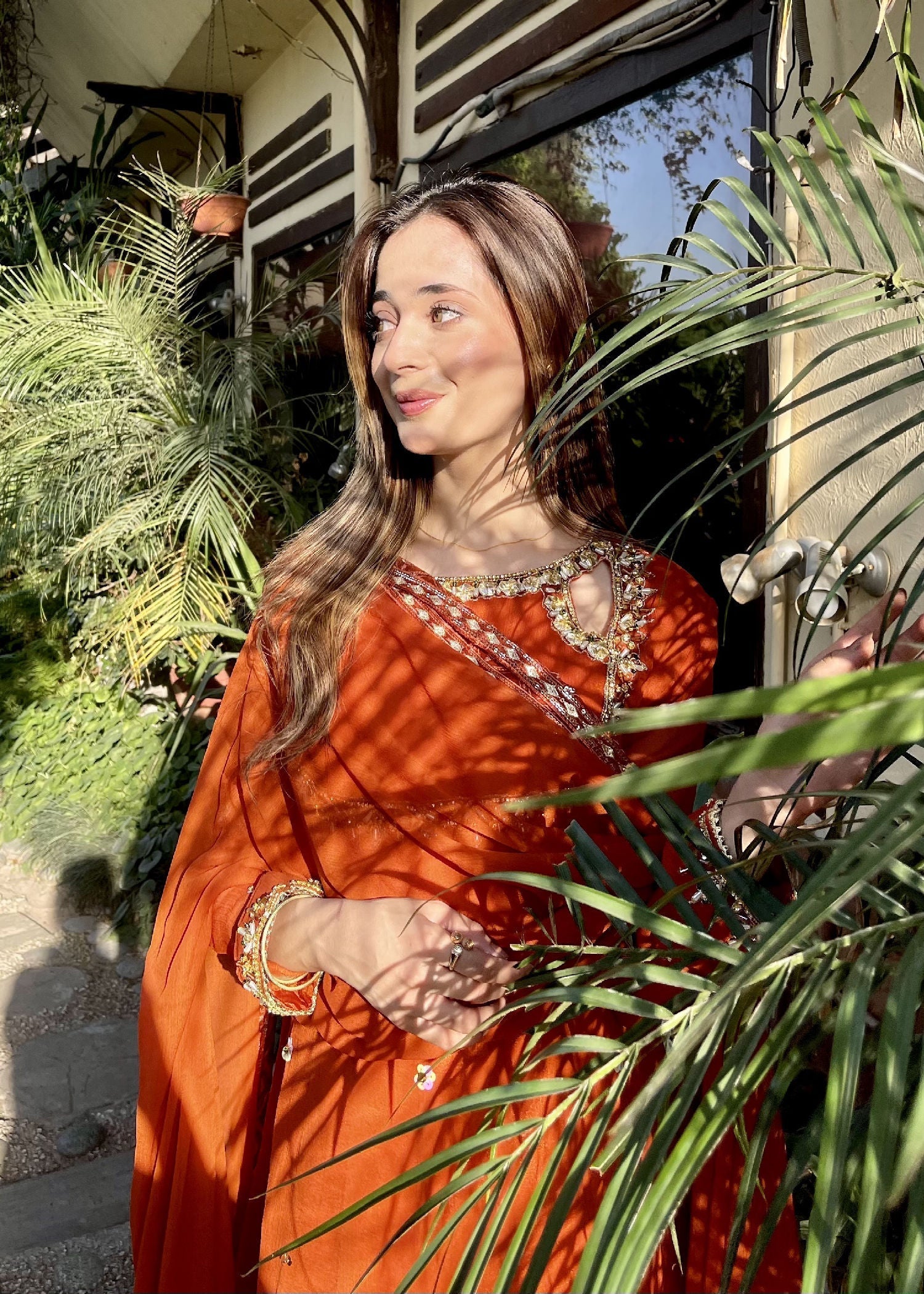 polyester chiffon Maxi in Rust orange