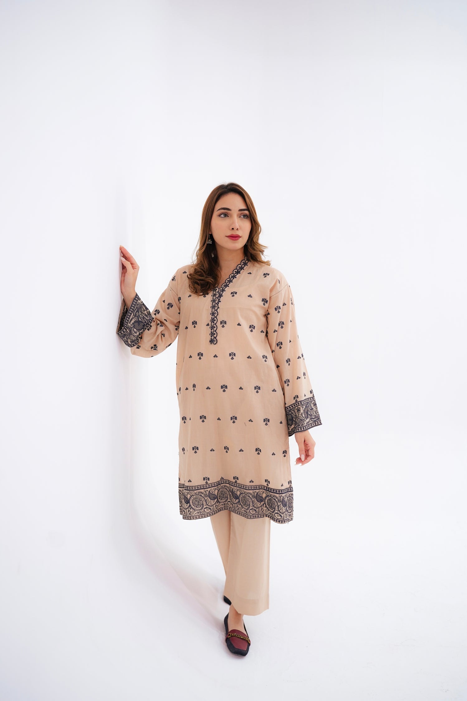 cambric Kurta Set in Beige