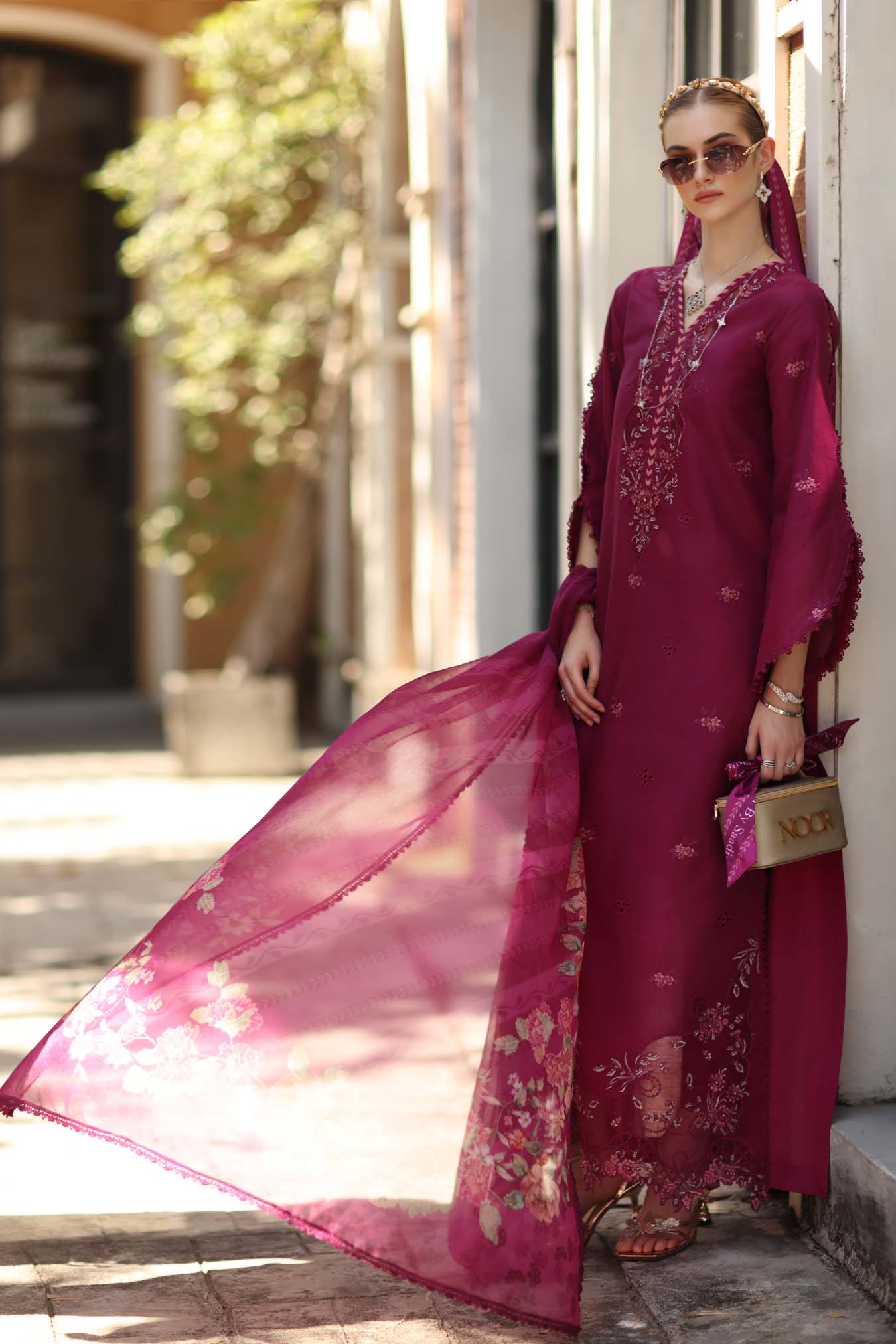 Noor Eid Luxe Printskhaas Lawn – D3 - A - Fushia Blush