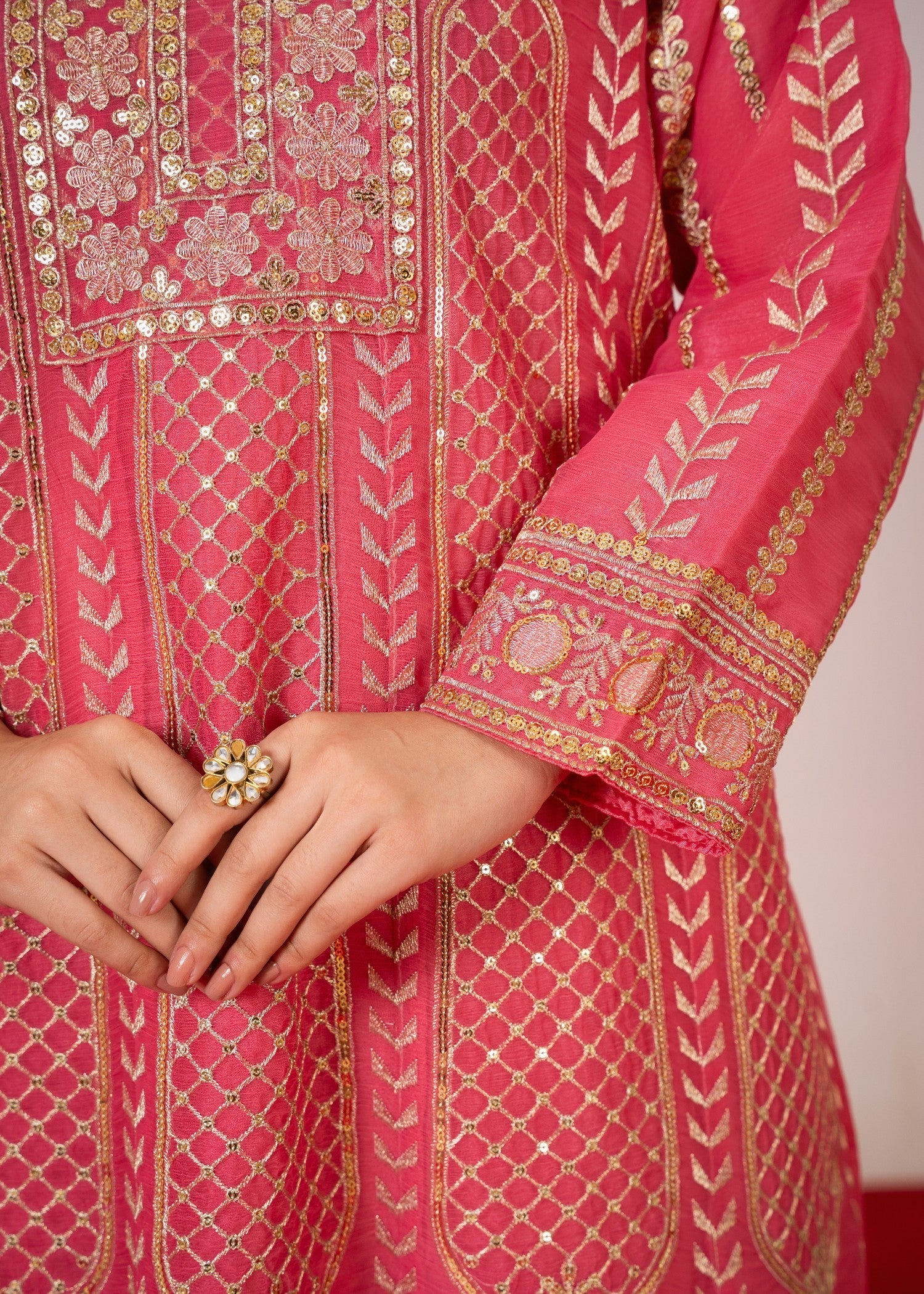 chiffon Gharara in Peach pink