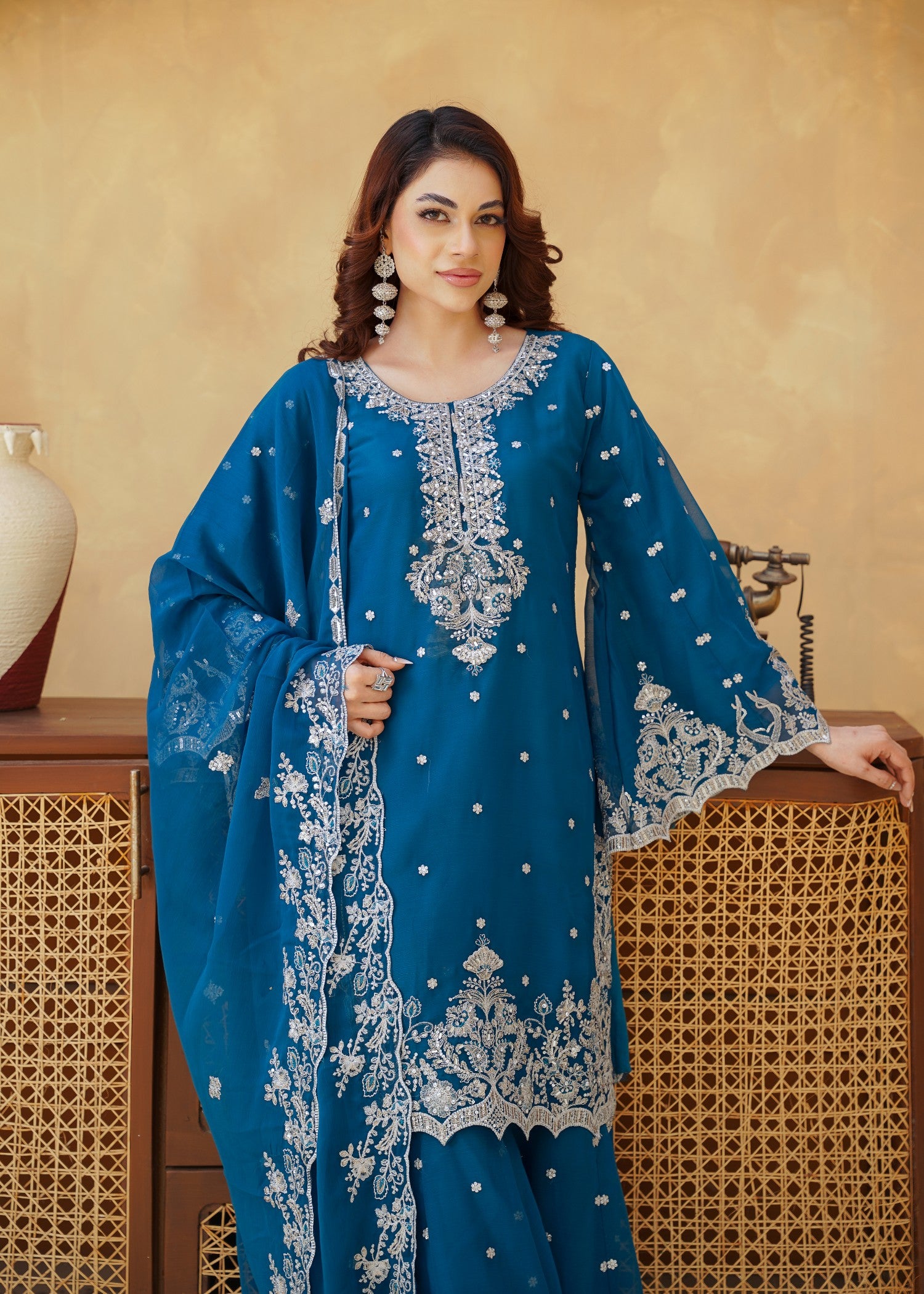 chiffon Gharara in Sapphire blue