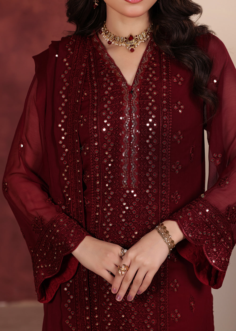 chiffon Kurta Set in Fire red