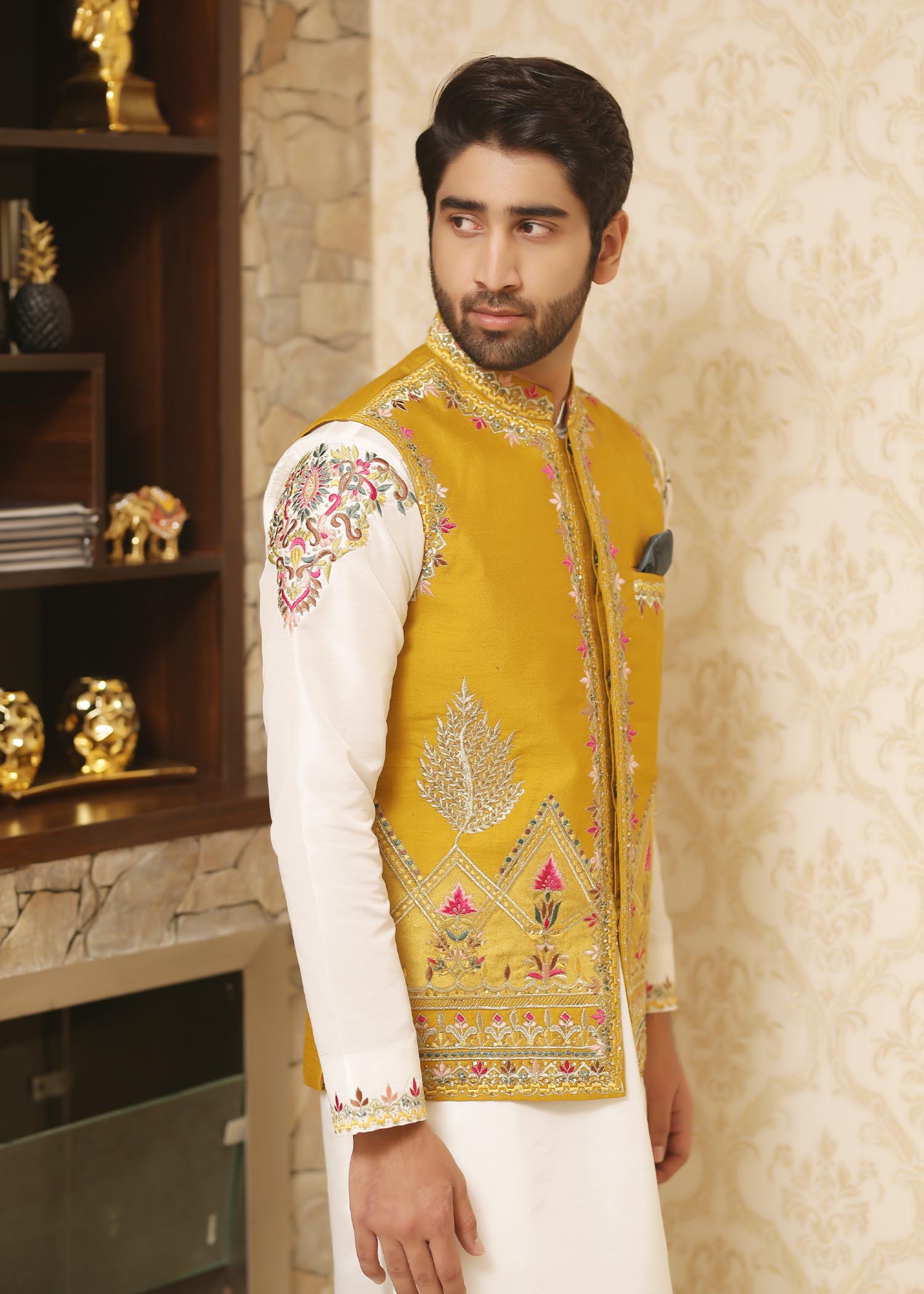 silk Waistcoat in Mustard
