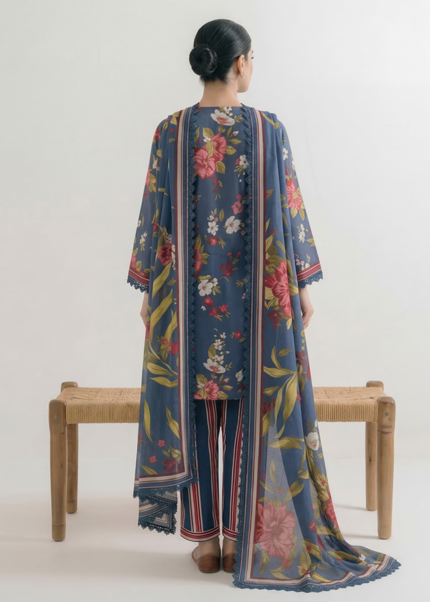 lawn cotton Kurta Set in Lavender grey