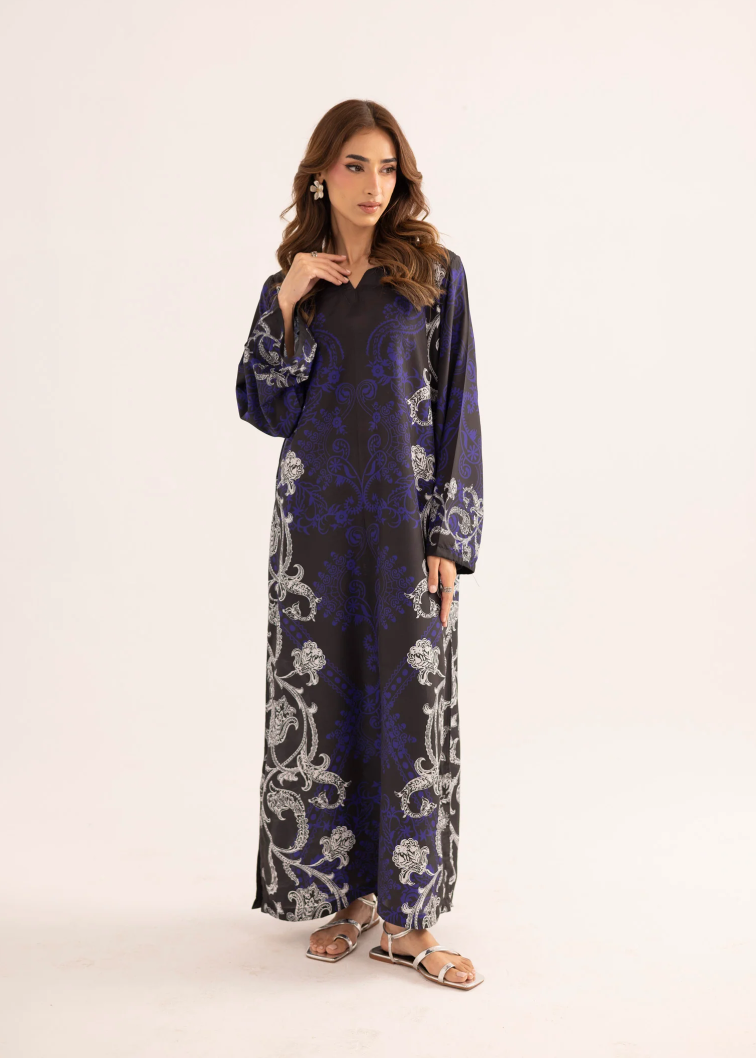 silk finish lawn Kaftan in Purple rain