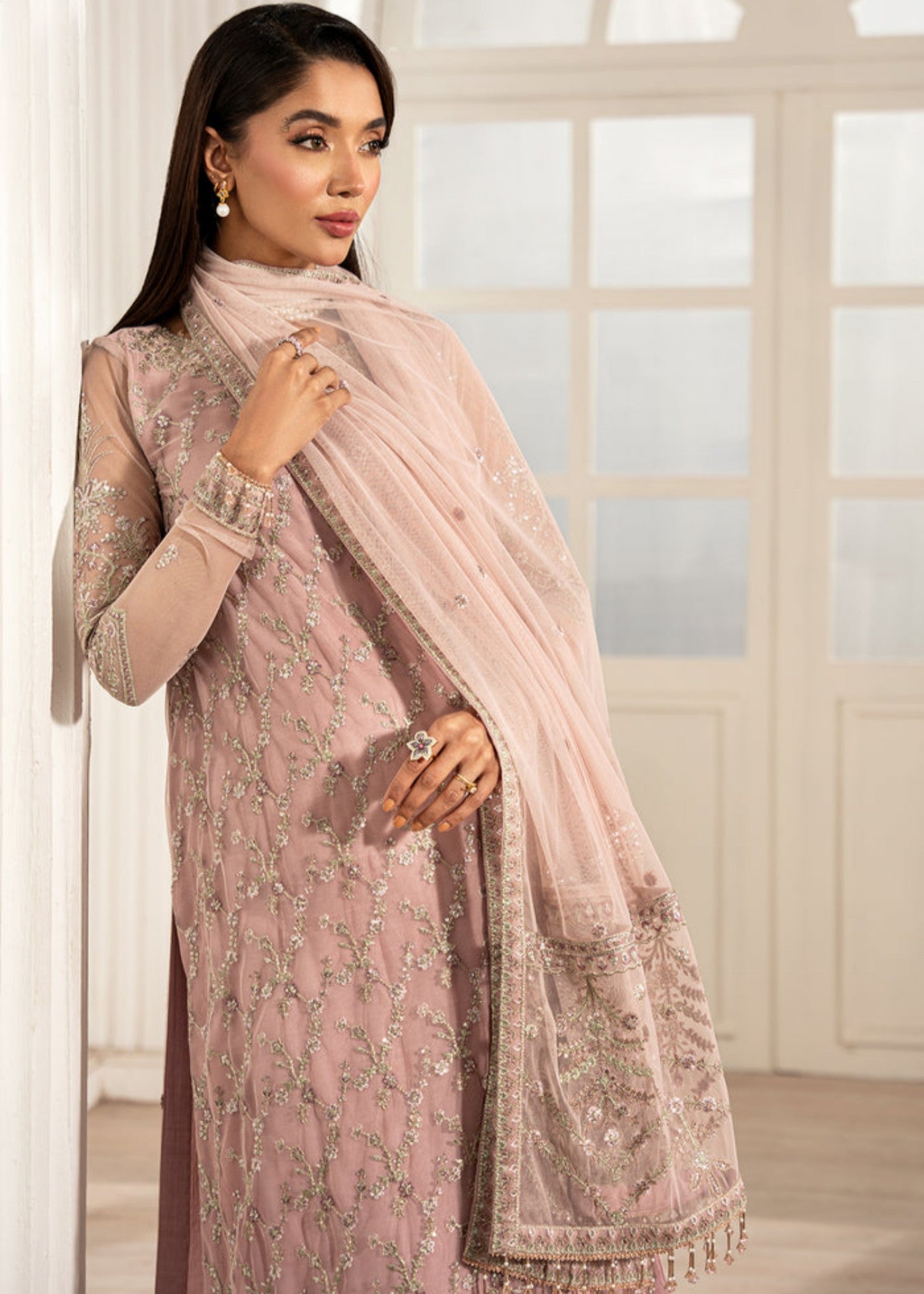 net Kurta Set in Pink