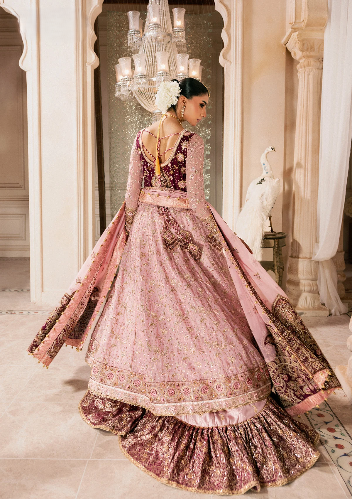 organza Gharara in Maroon, pink