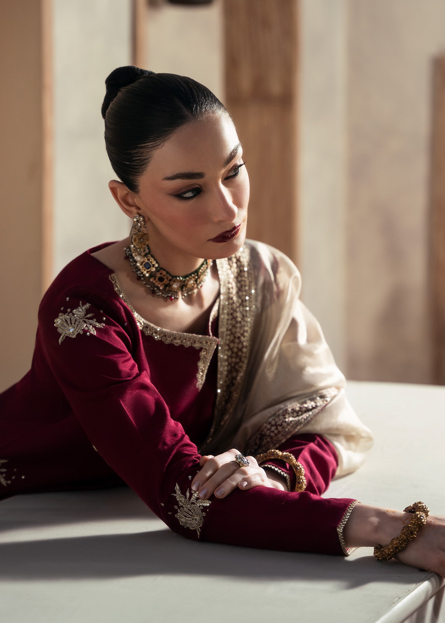 raw silk Gharara in Maroon