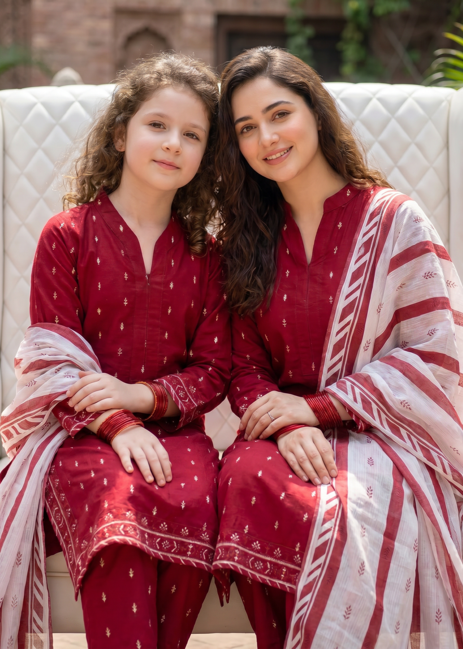 cotton Kurta Set in Rose red