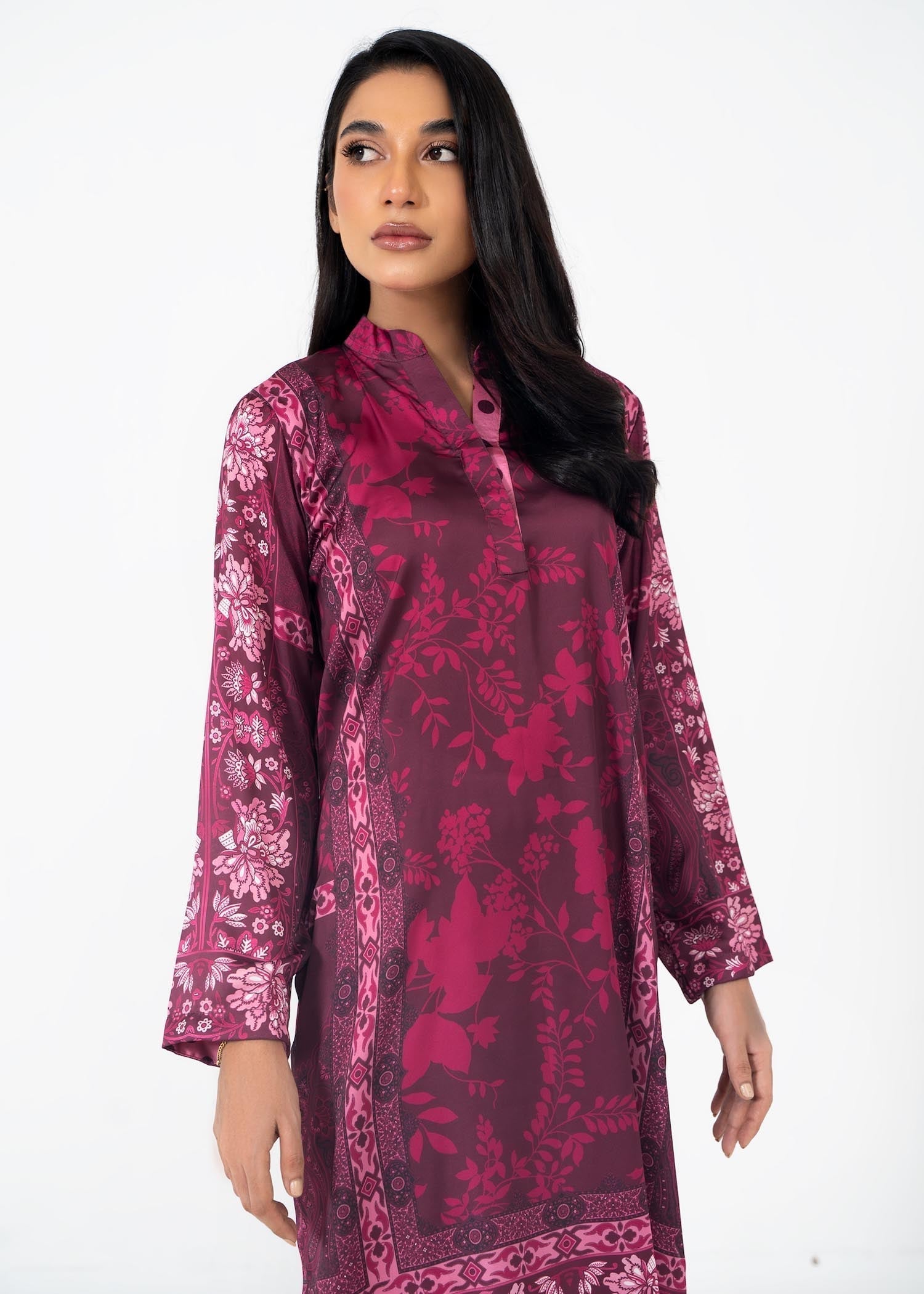 satin silk Kurti in Burgundy