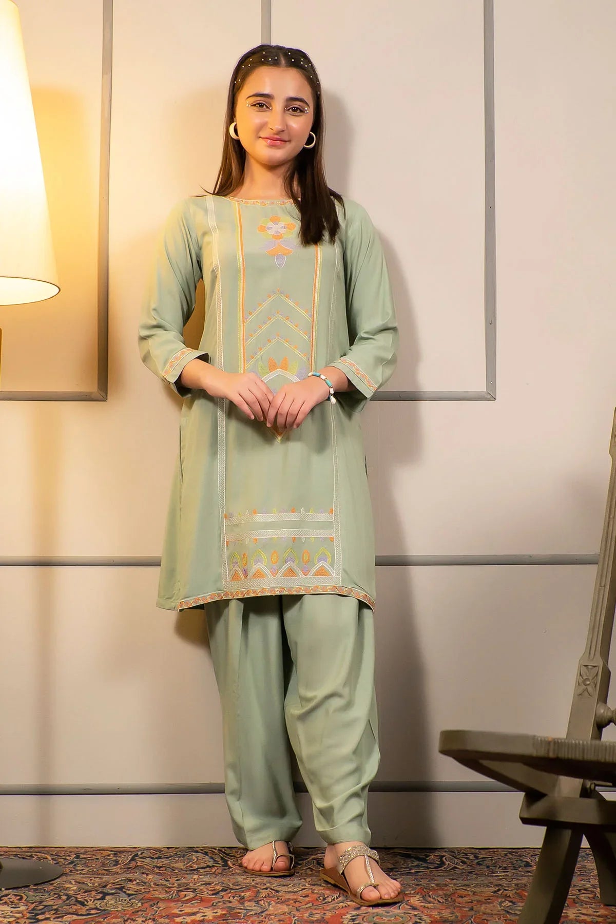cotton Kurta Set in Sage green