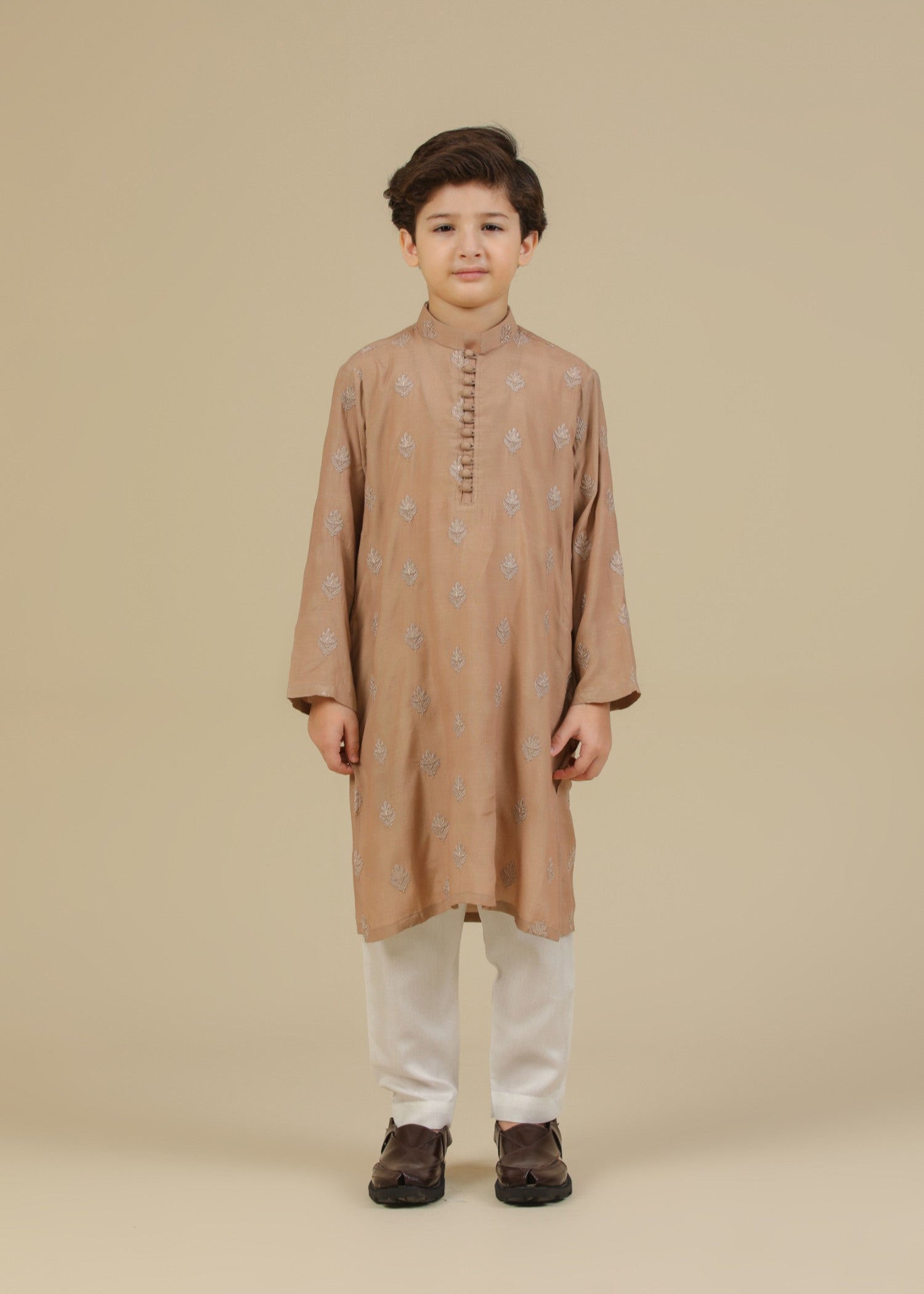 raw silk Kurta Set in Sand brown