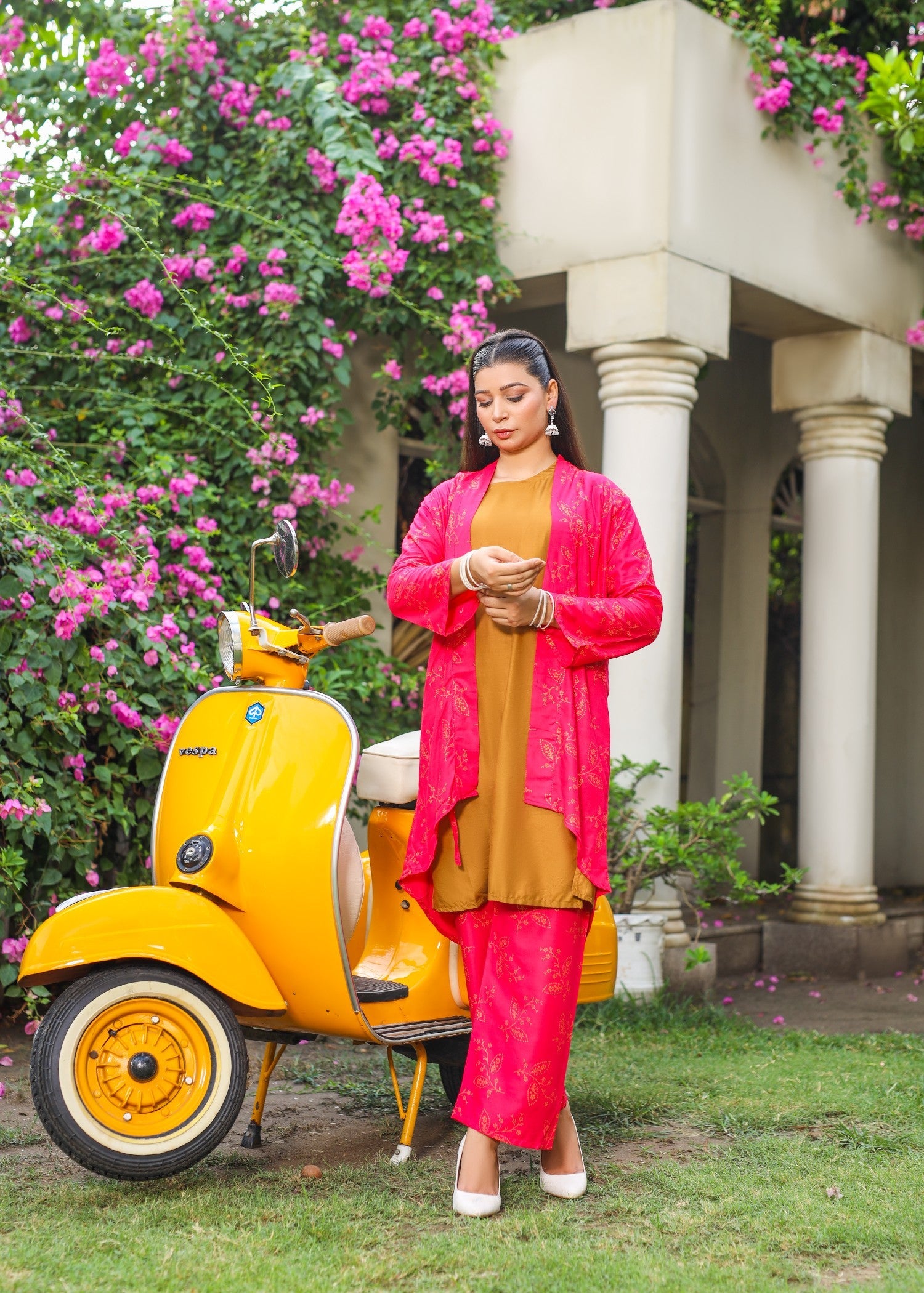 linen Gown in Deep pink