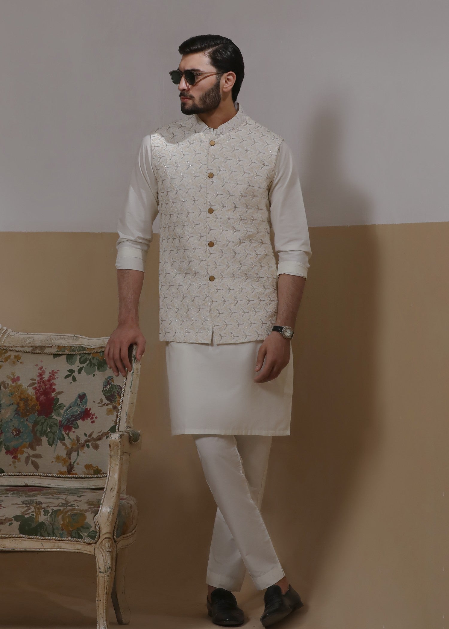 pk raw silk Waistcoat in Ivory