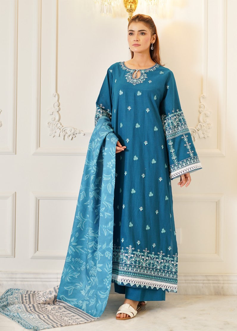 fine khaddar Unstitched in Teal