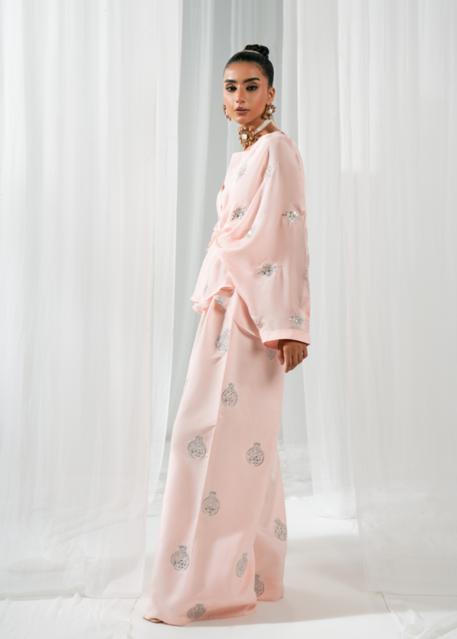 medium silk Co Ord Sets in Baby pink