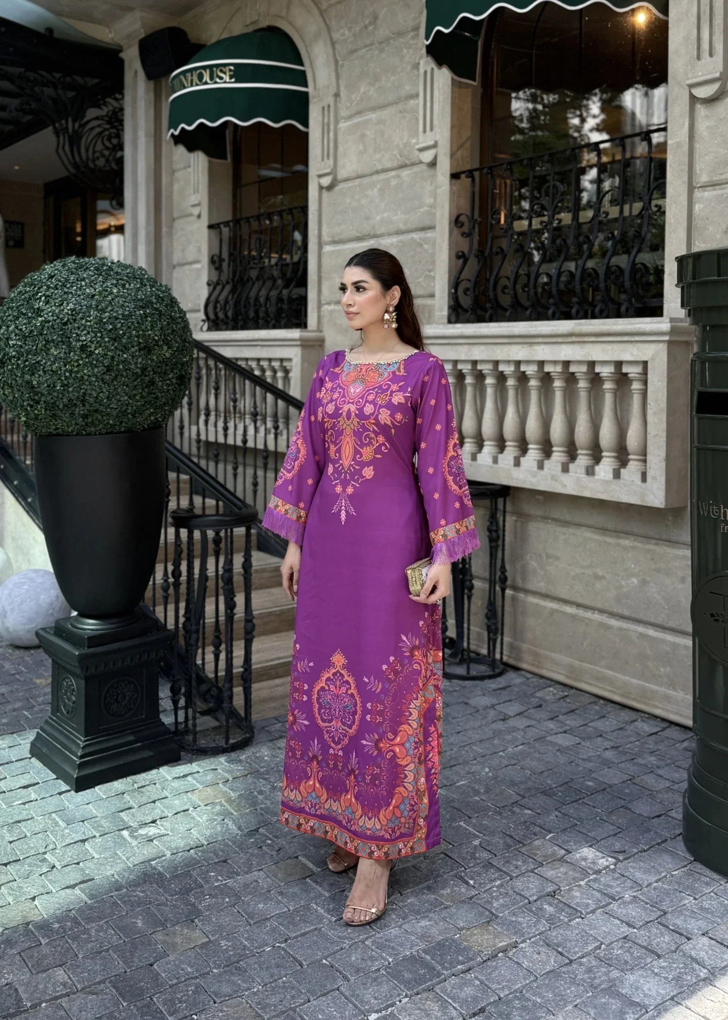 silk crepe Kaftan in Violet
