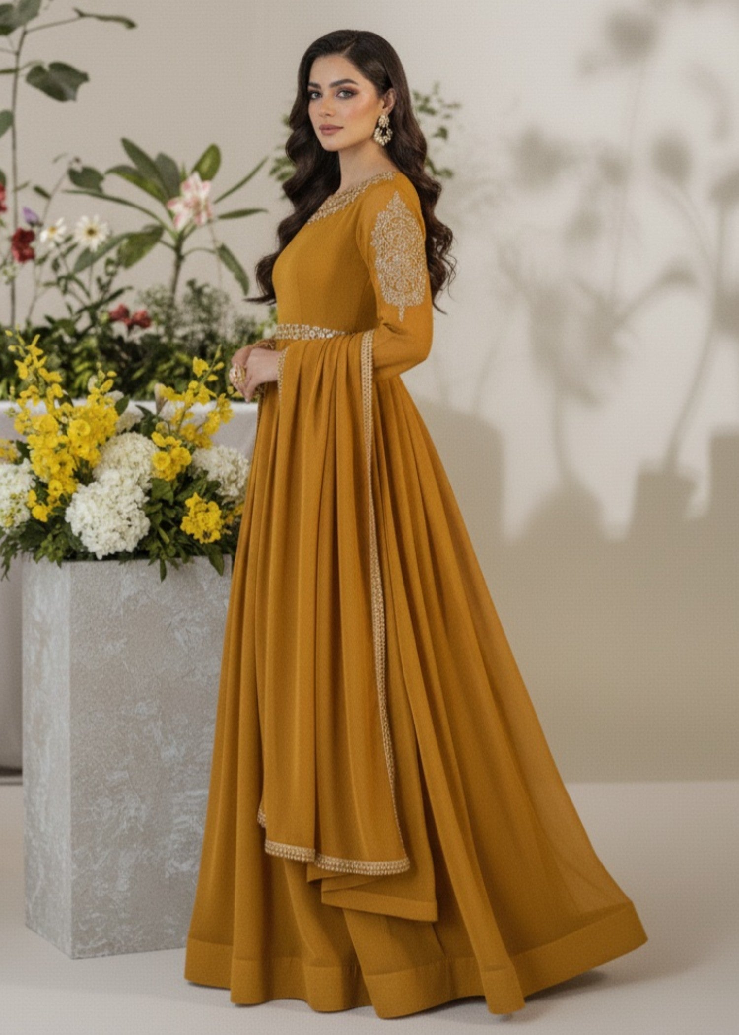 polyester chiffon Maxi in Mustard