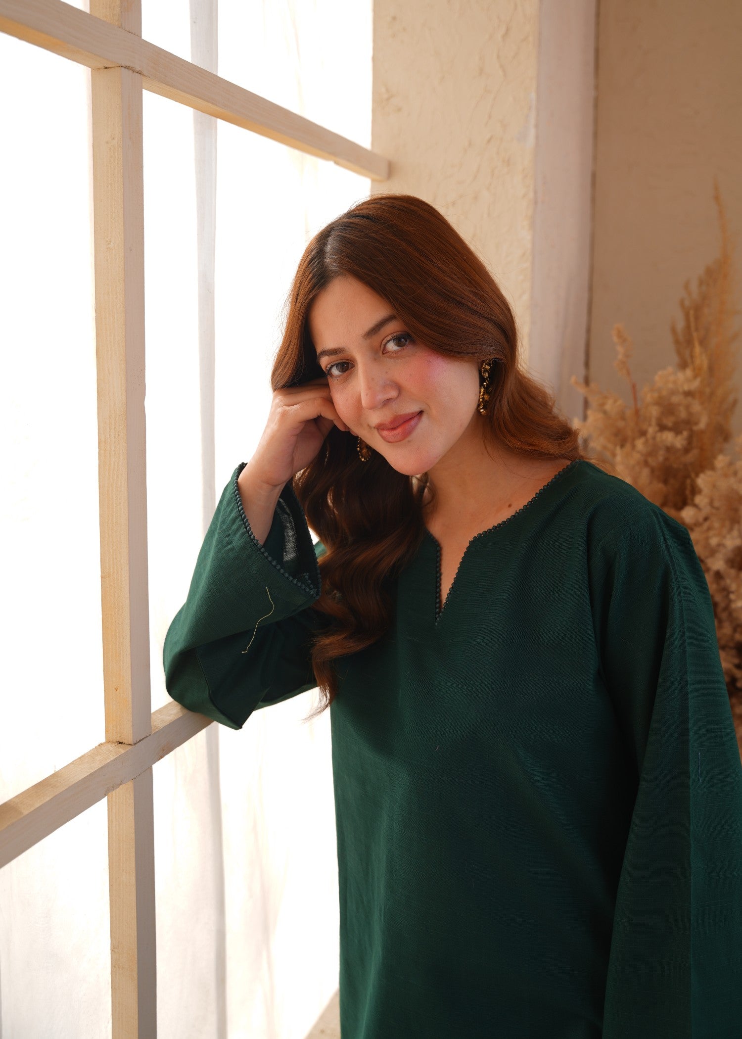 khaddar Kurta Set in Bottle green
