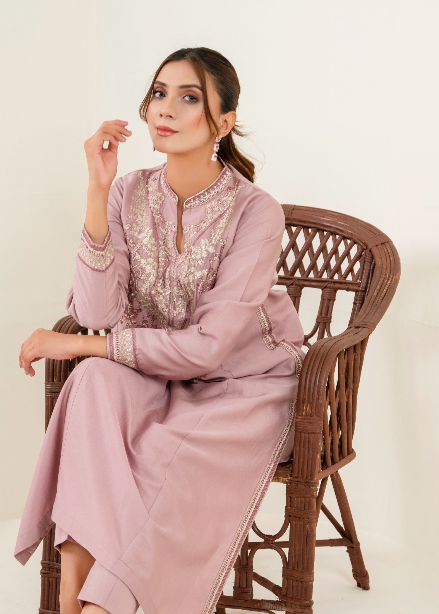 cotton satin Kurta Set in Mauve