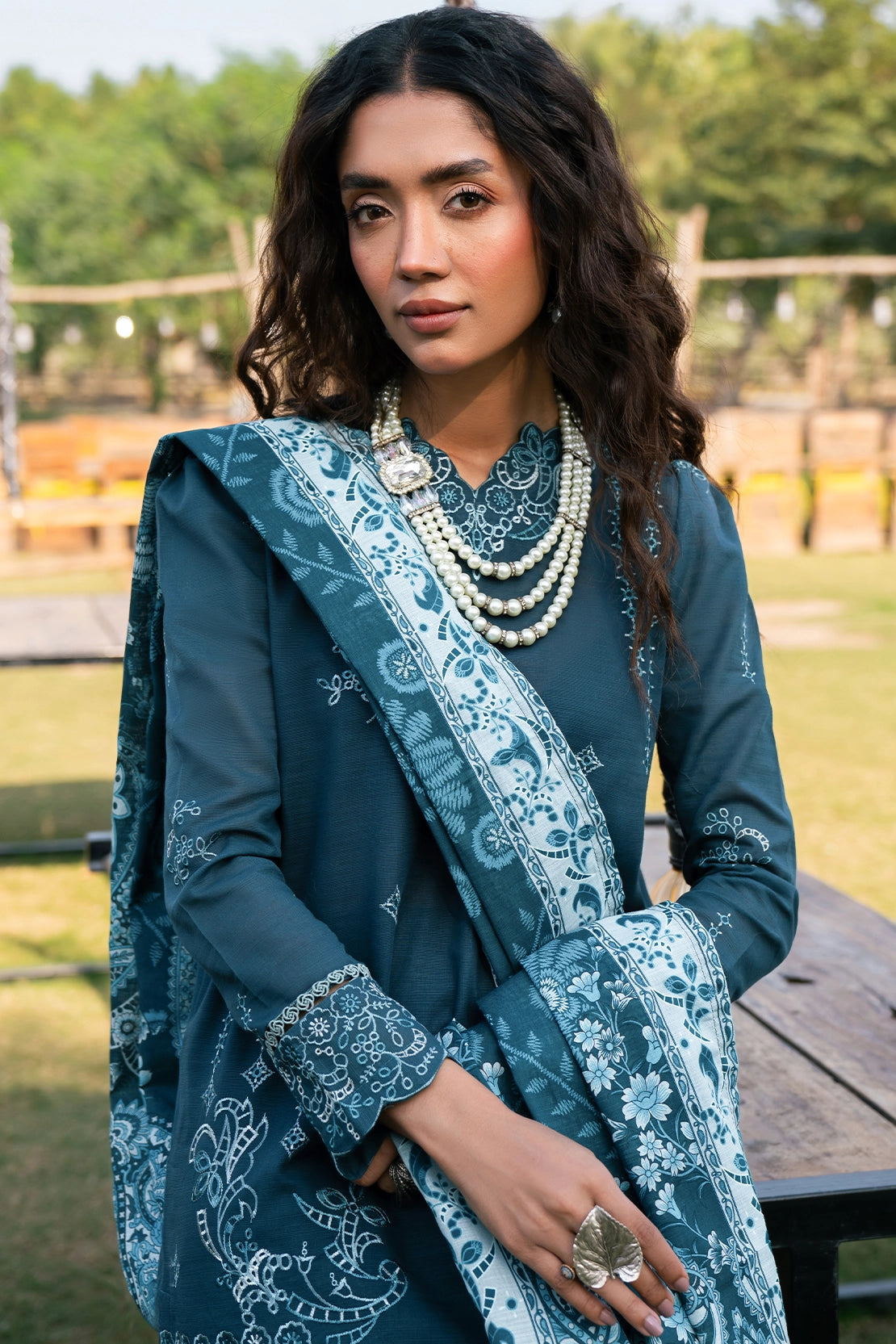 twill khaddar Unstitched in Teal