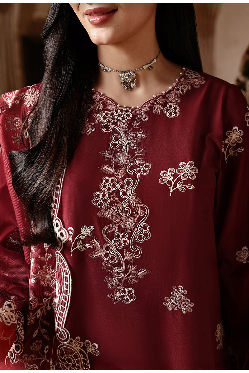 Festive – Crimson Drape - Embroidered Lawn