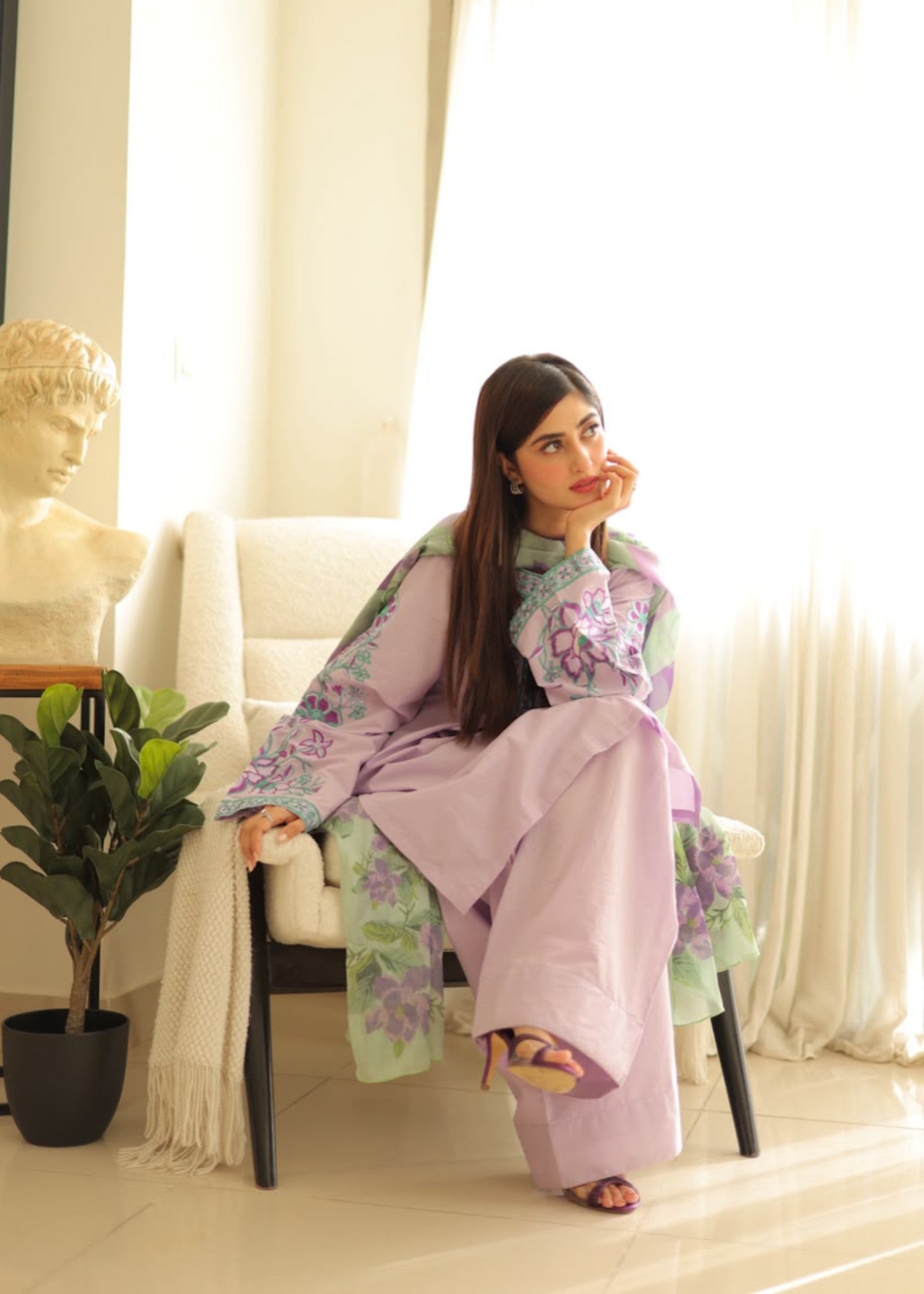 lawn cotton Kurta Set in Lilac