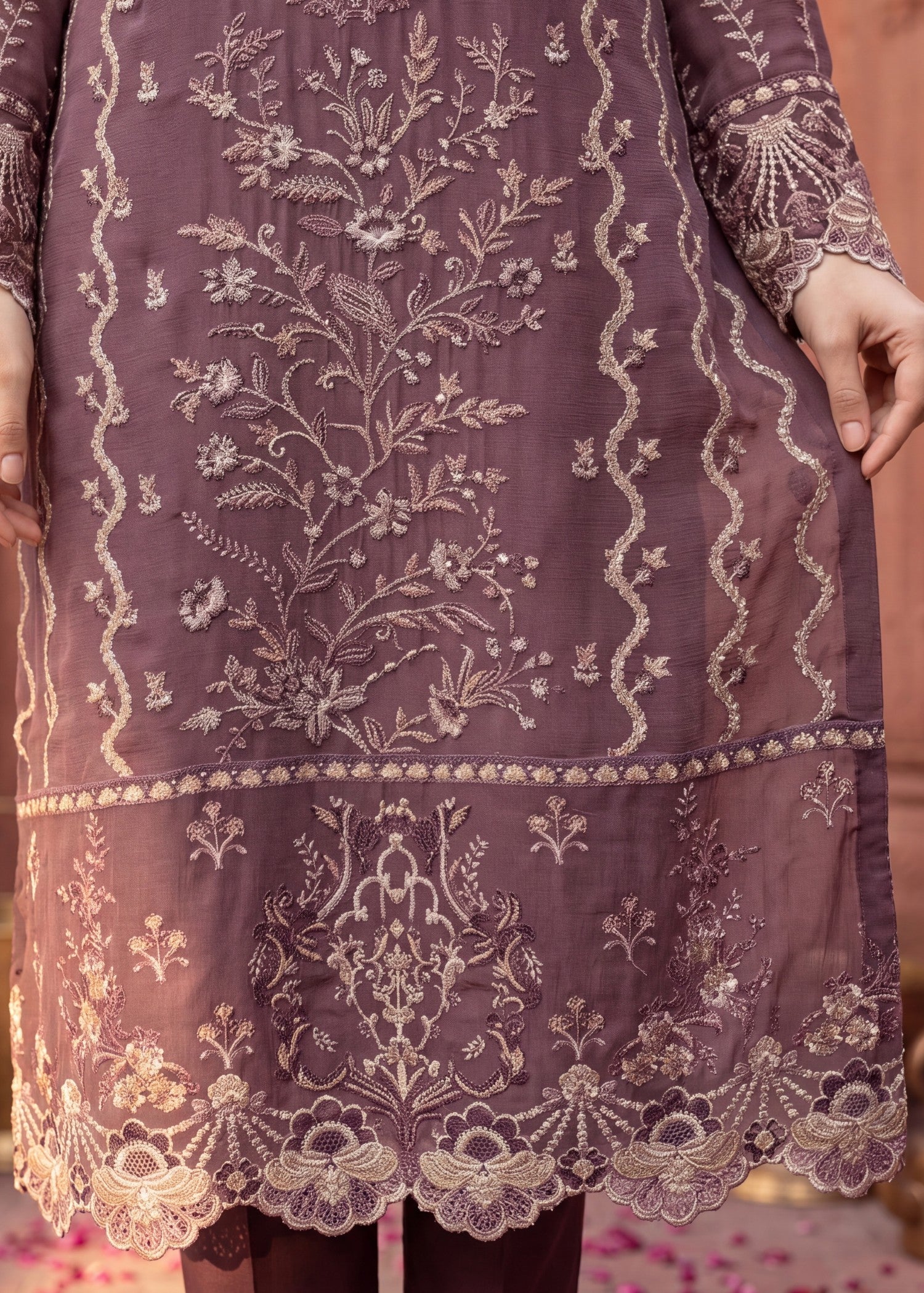 pk crinkle chiffon Kurta Set in Royal amethyst