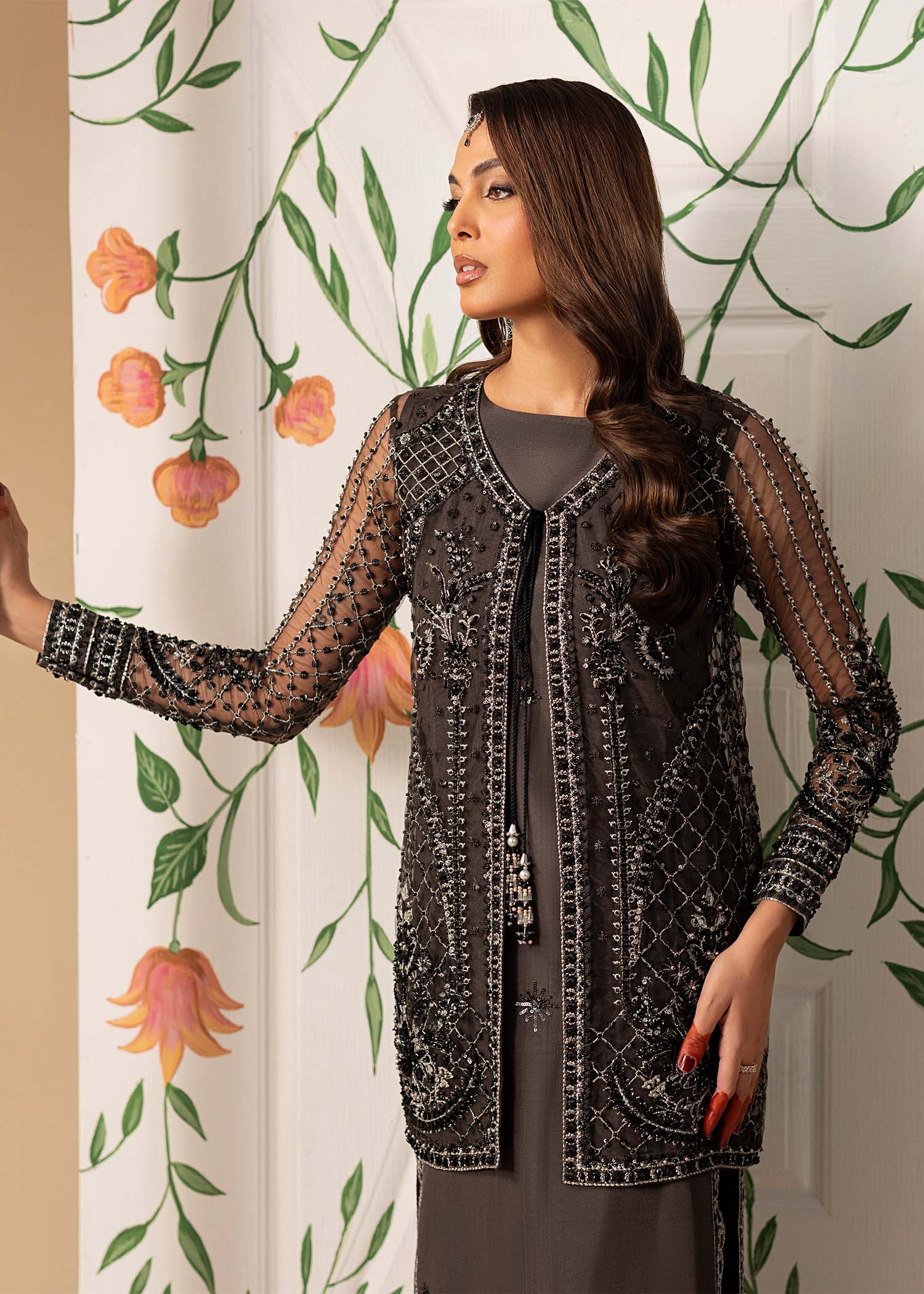 net Jacket in Charcoal black