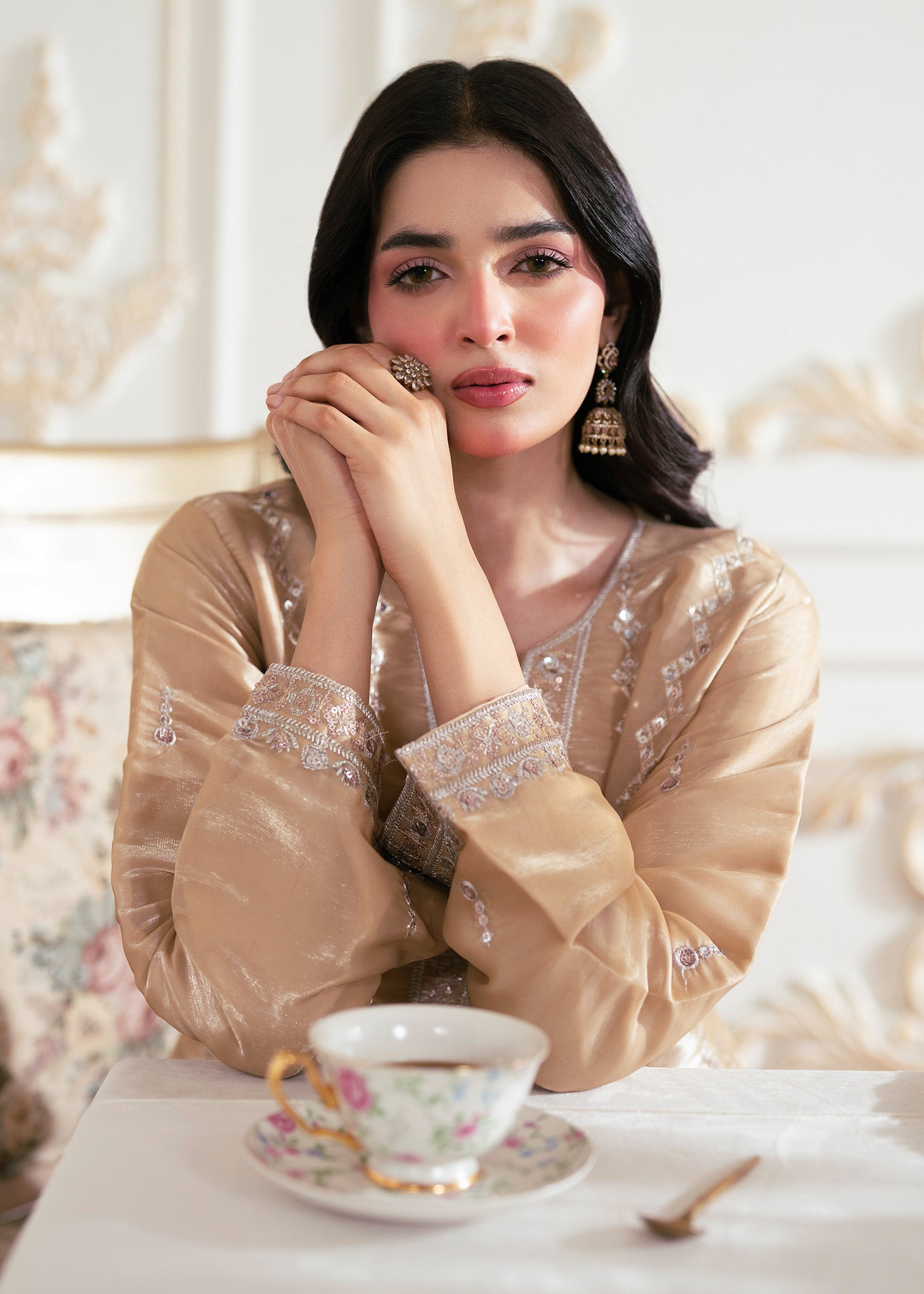 silk Kurta Set in Champagne
