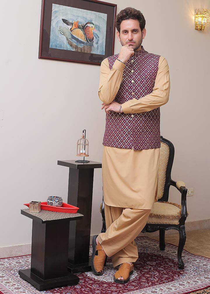 banarsi silk Waistcoat in Purple