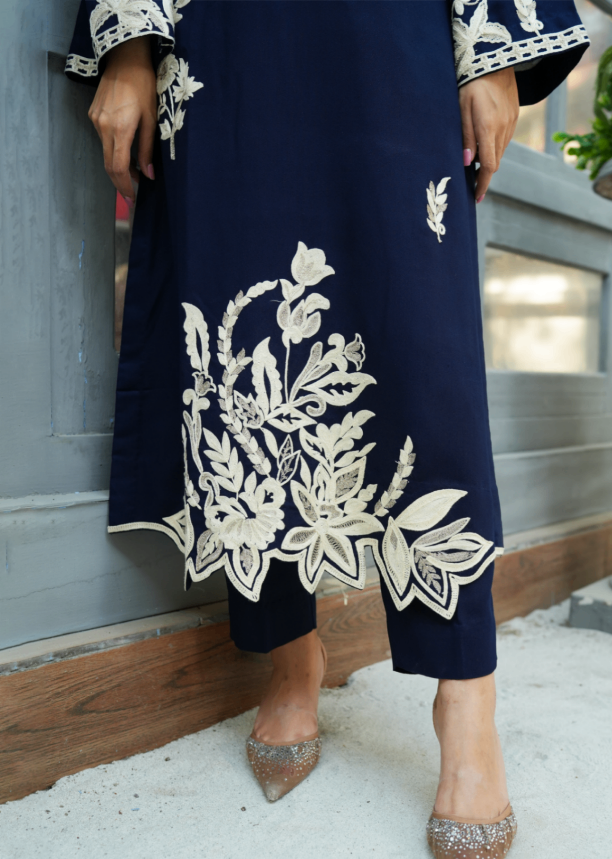 cotton linen Kurta Set in Navy blue