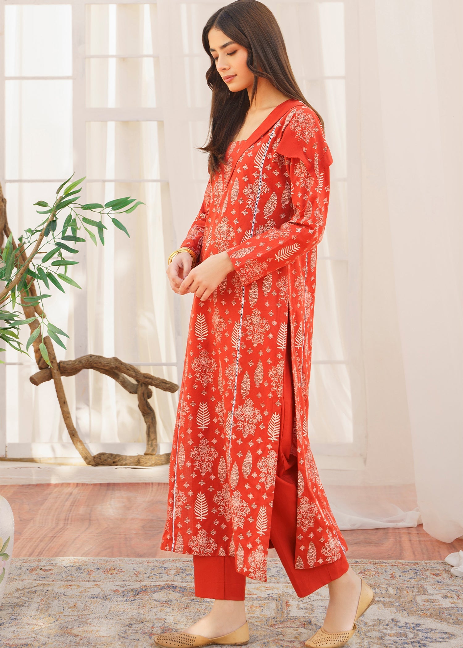 khaddar Kurta Set in Orange