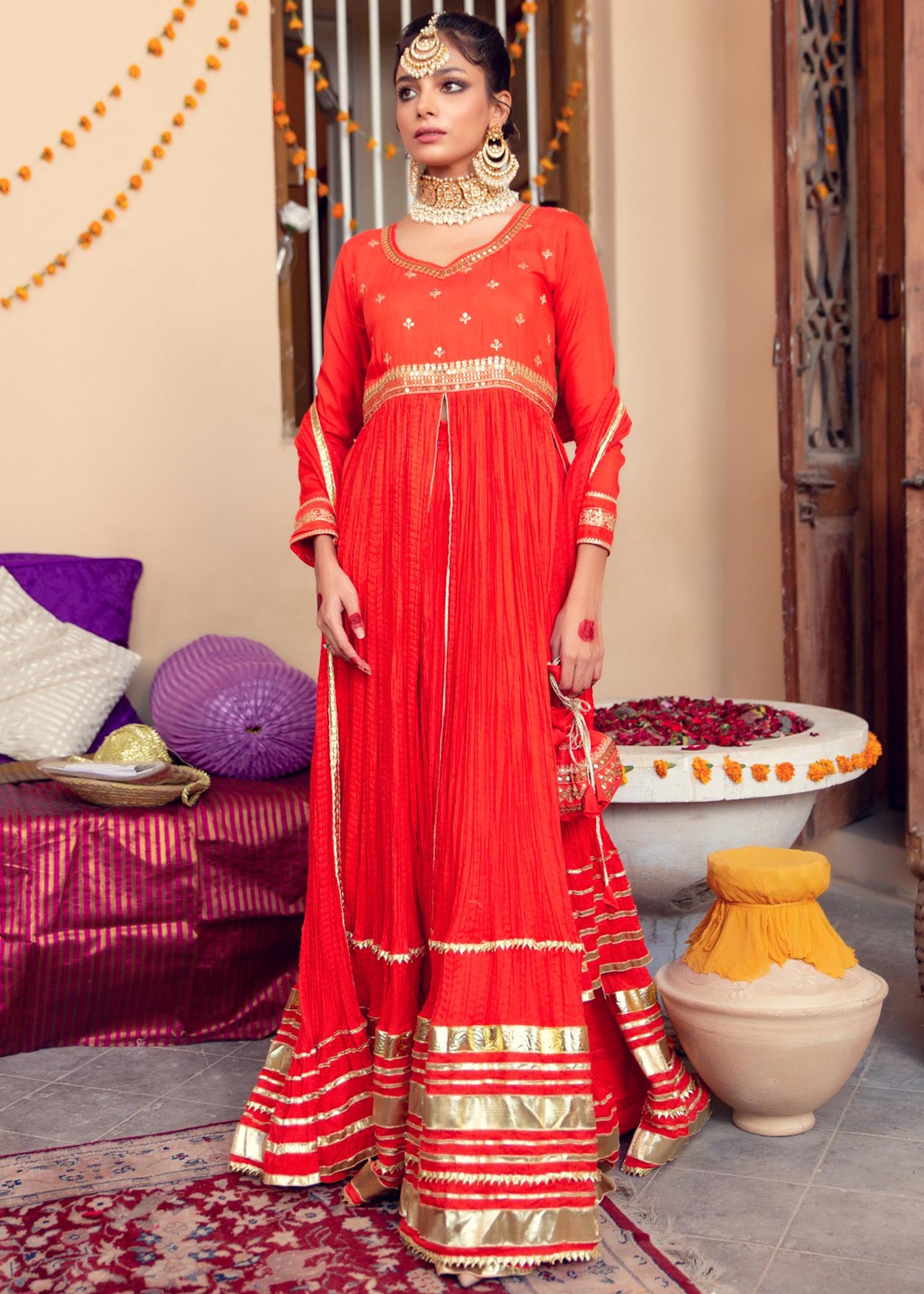 cotton silk Pishwas in Orange