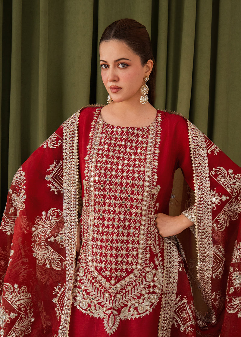 korean raw silk Kurta Set in Spicy red
