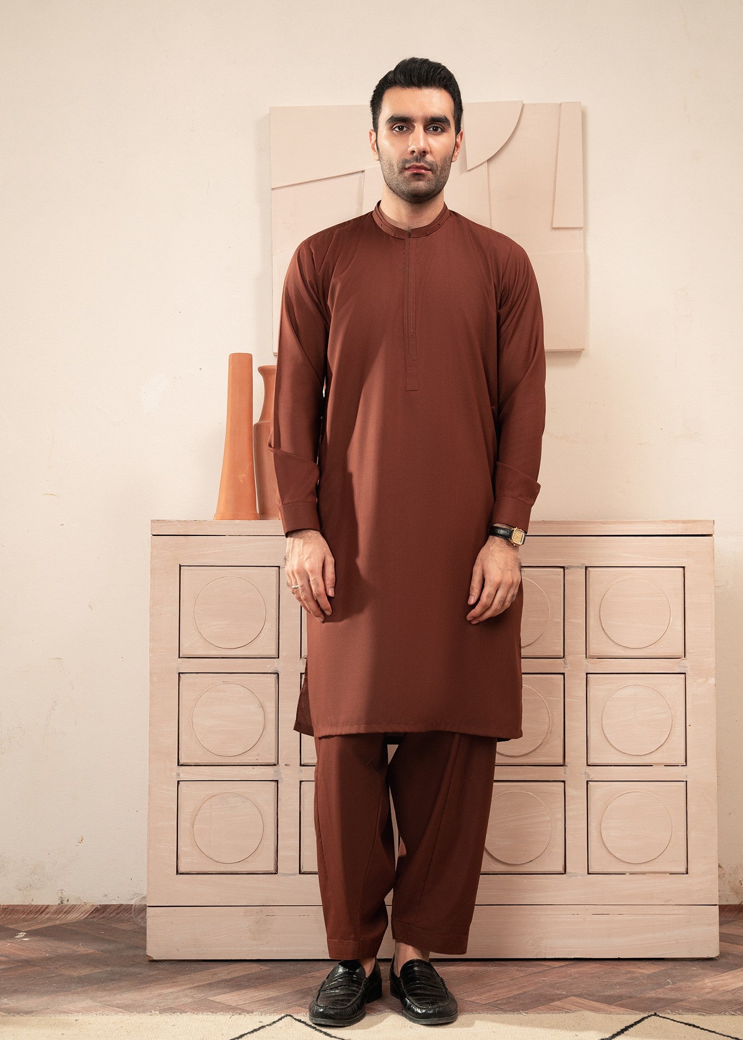 wash & wear Shalwar Kameez in Brown
