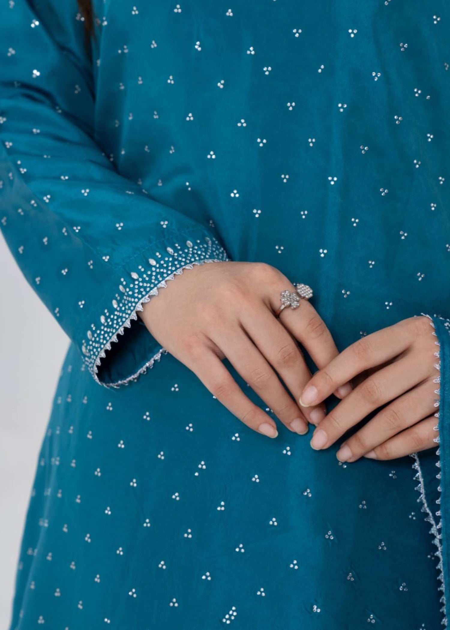 polyester kattan silk Kurta Set in Carolina blue