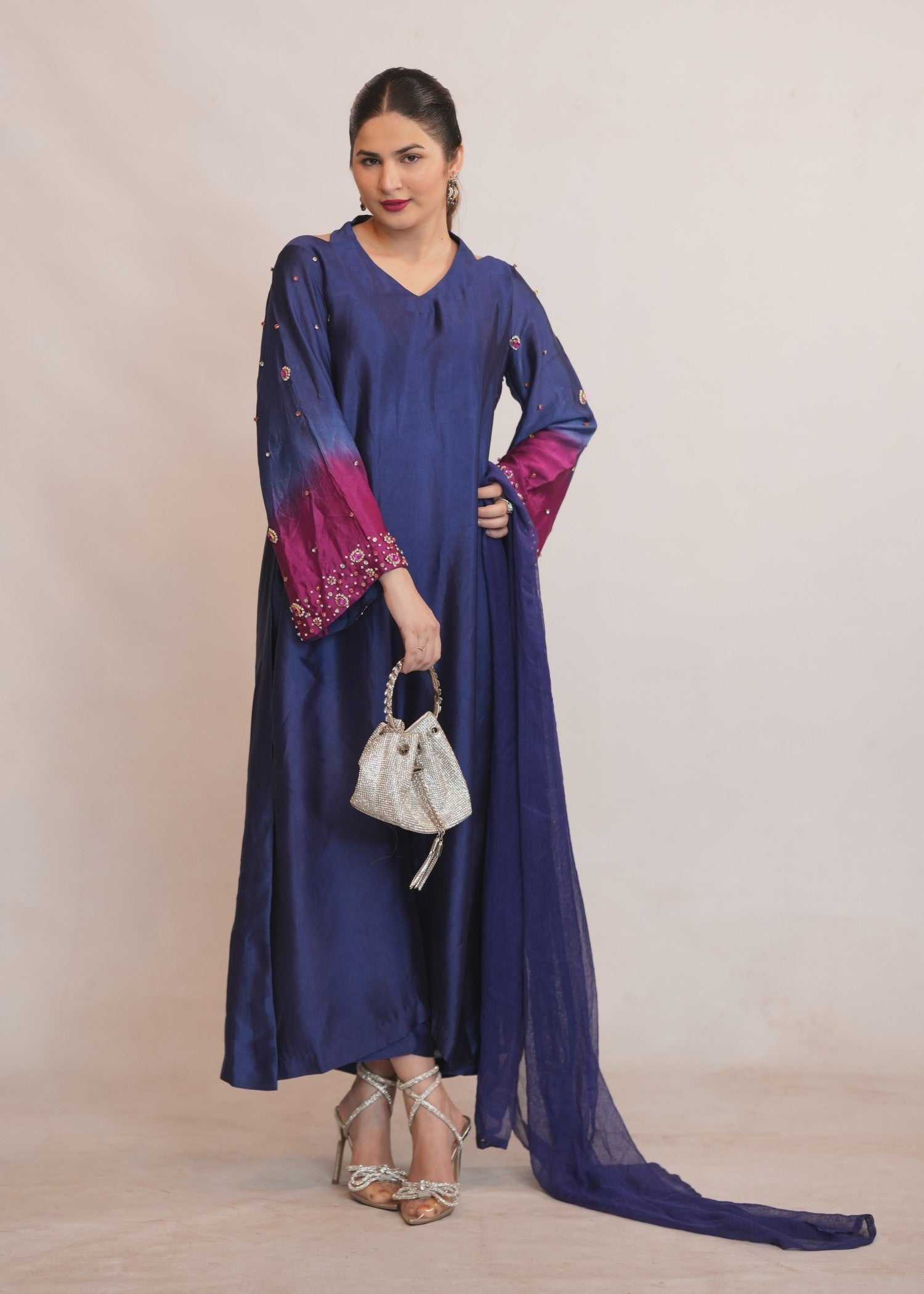 tissue silk Kurta Set in Navy blue