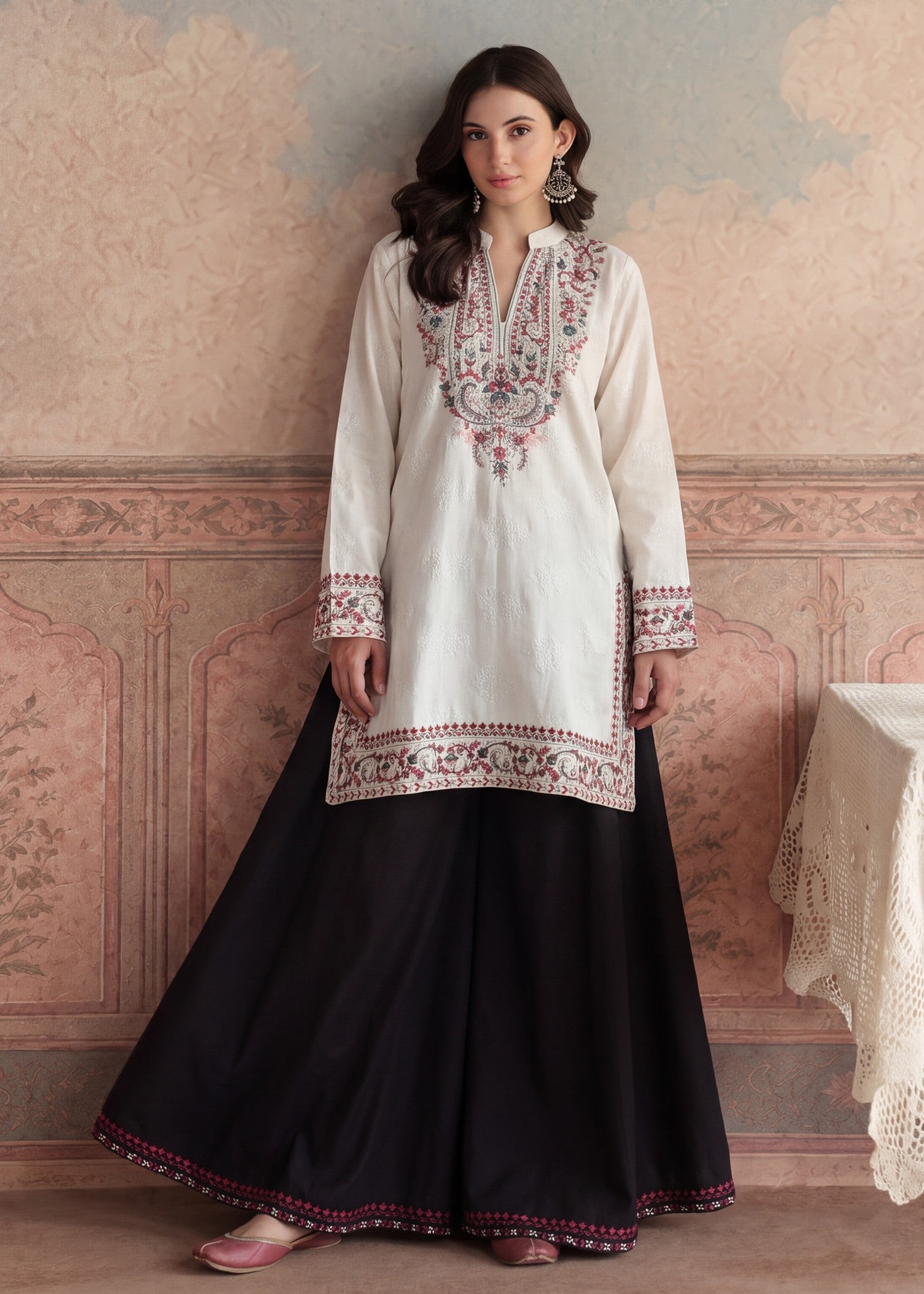 dhanak Sharara in Off-white, black