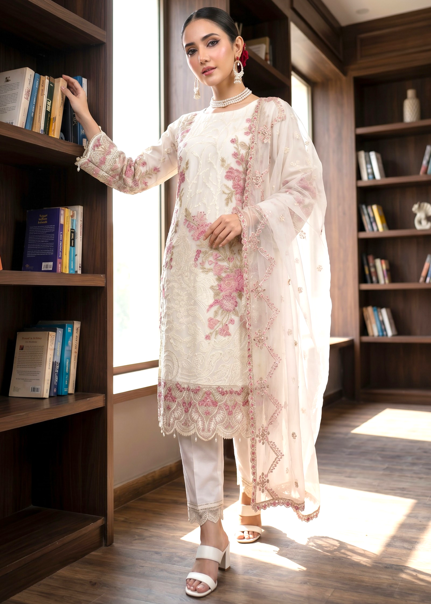 pk crinkle chiffon Kurta Set in White