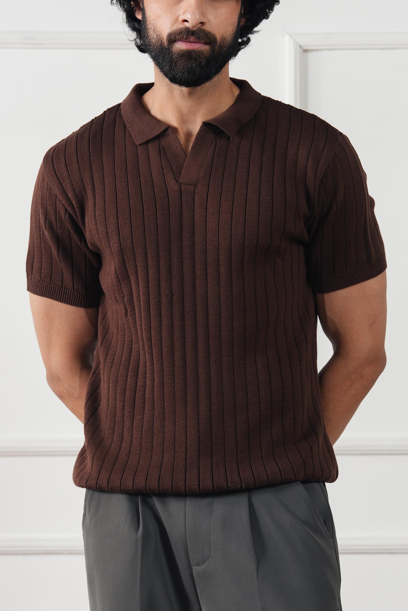 cotton jersey Polo Shirt in Coffee brown