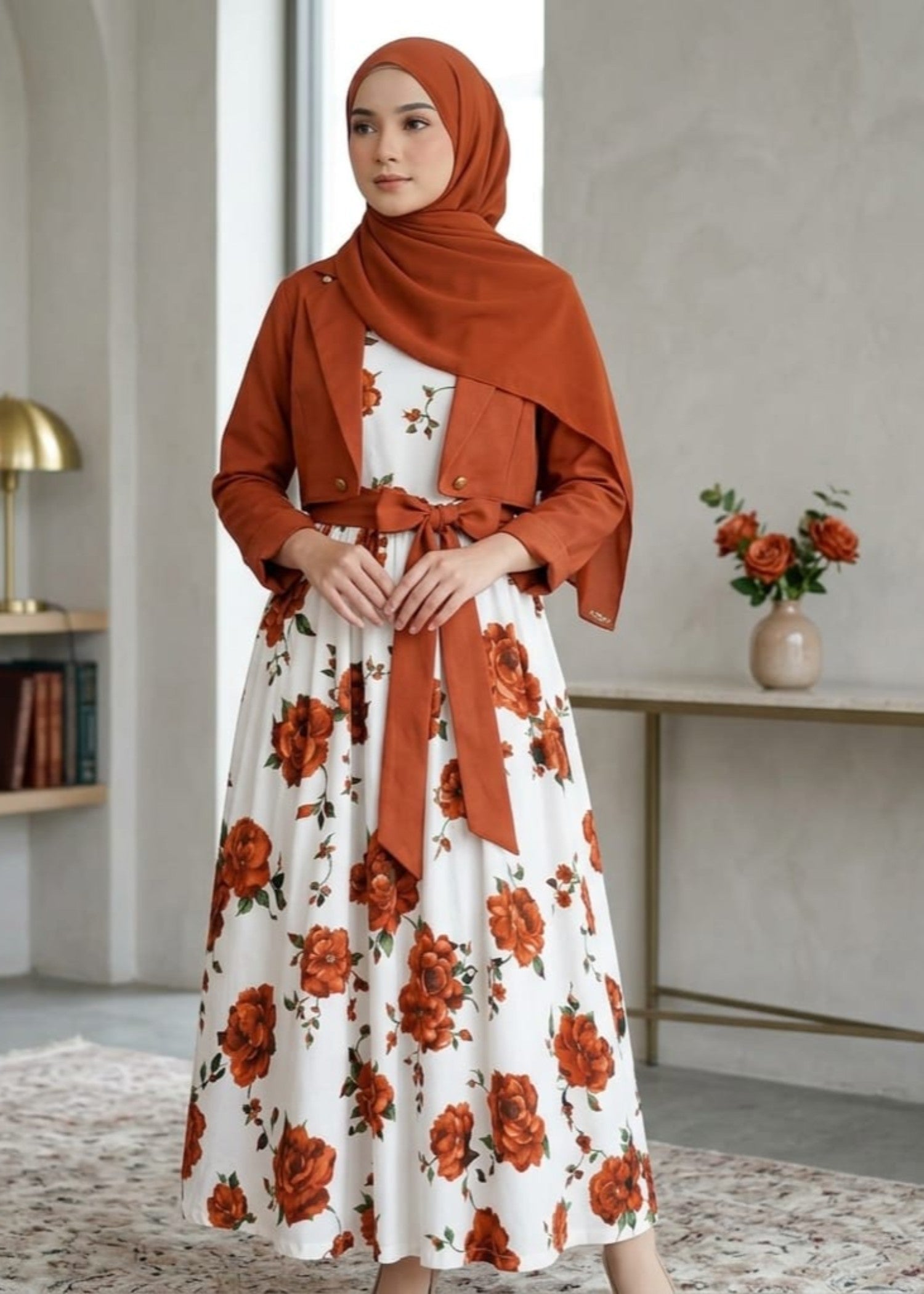 crepe georgette Frock in Rust orange
