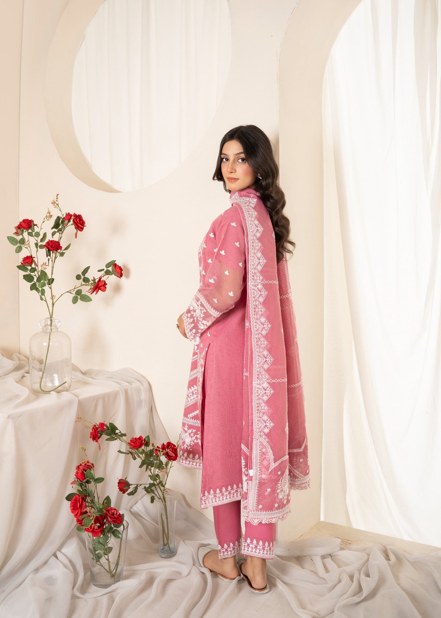 cotton net Kurta Set in Blush pink