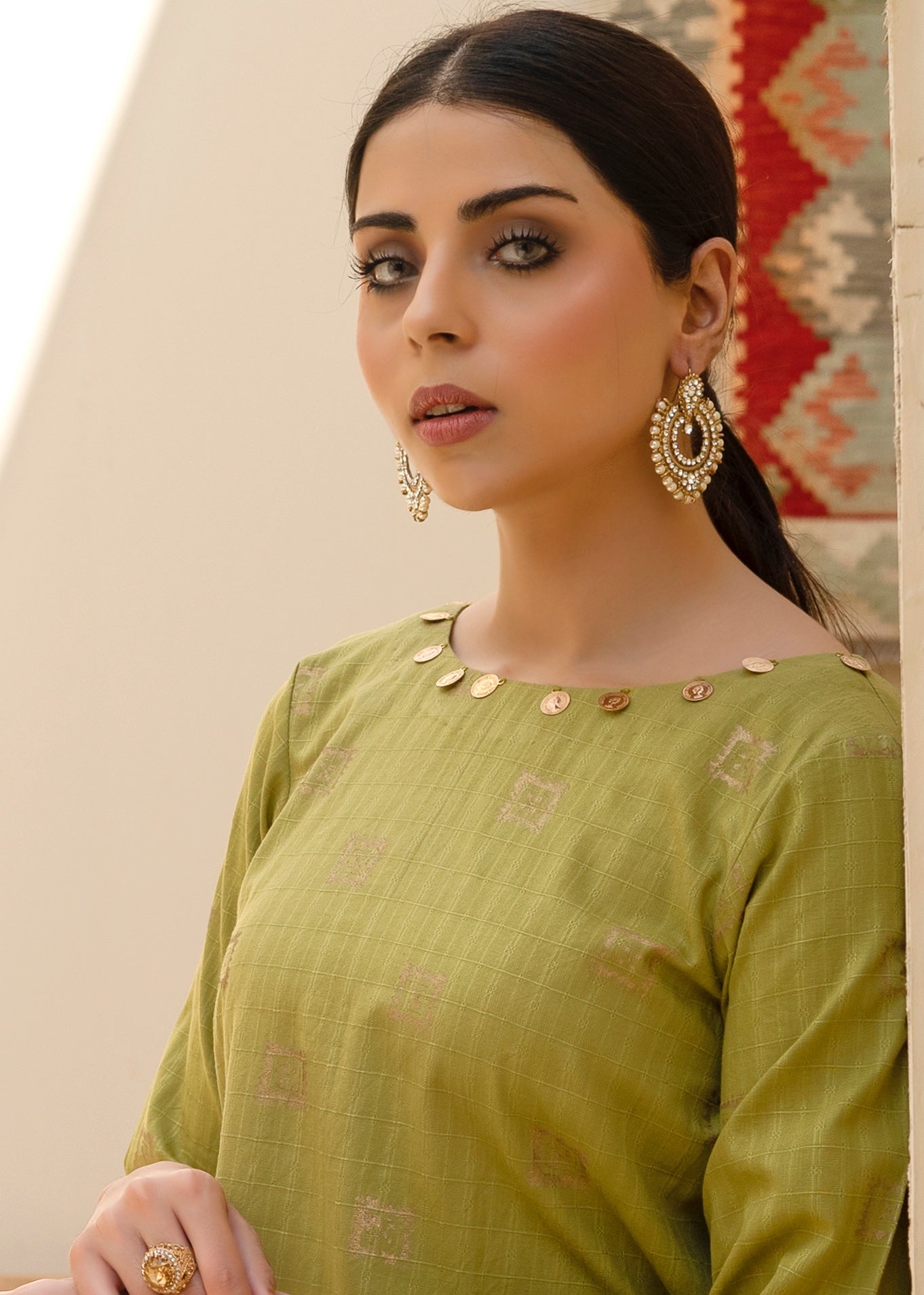 khaddar Kurti in Olive green
