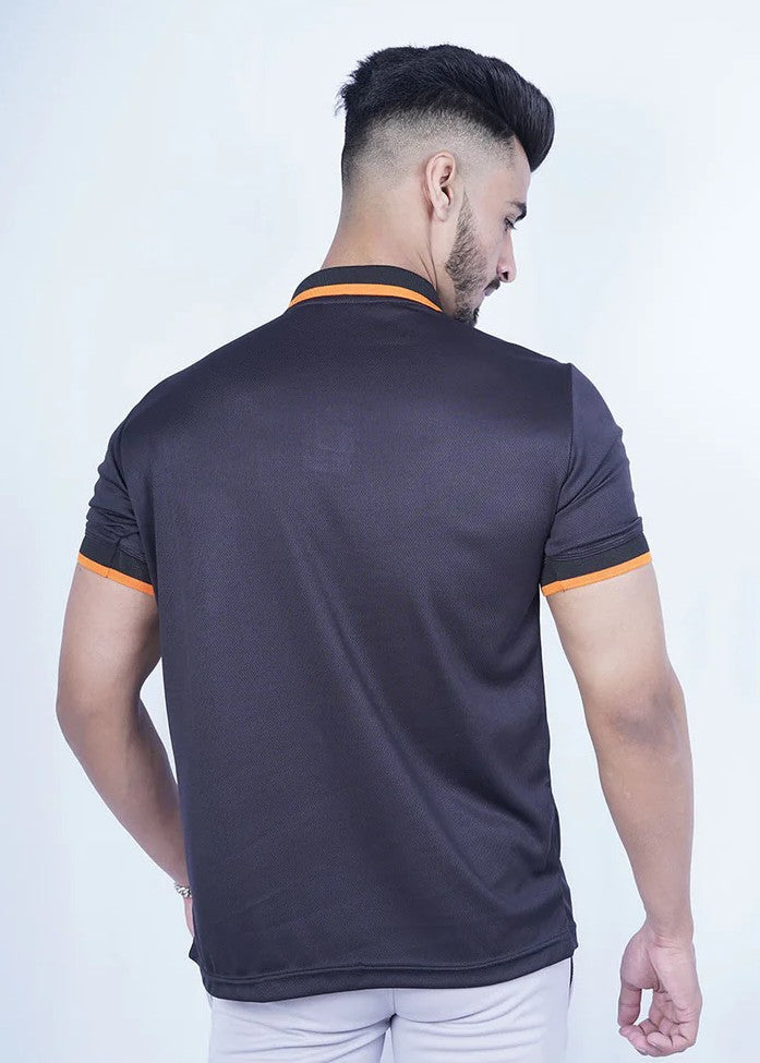 polyester net Polo Shirt in Jet black