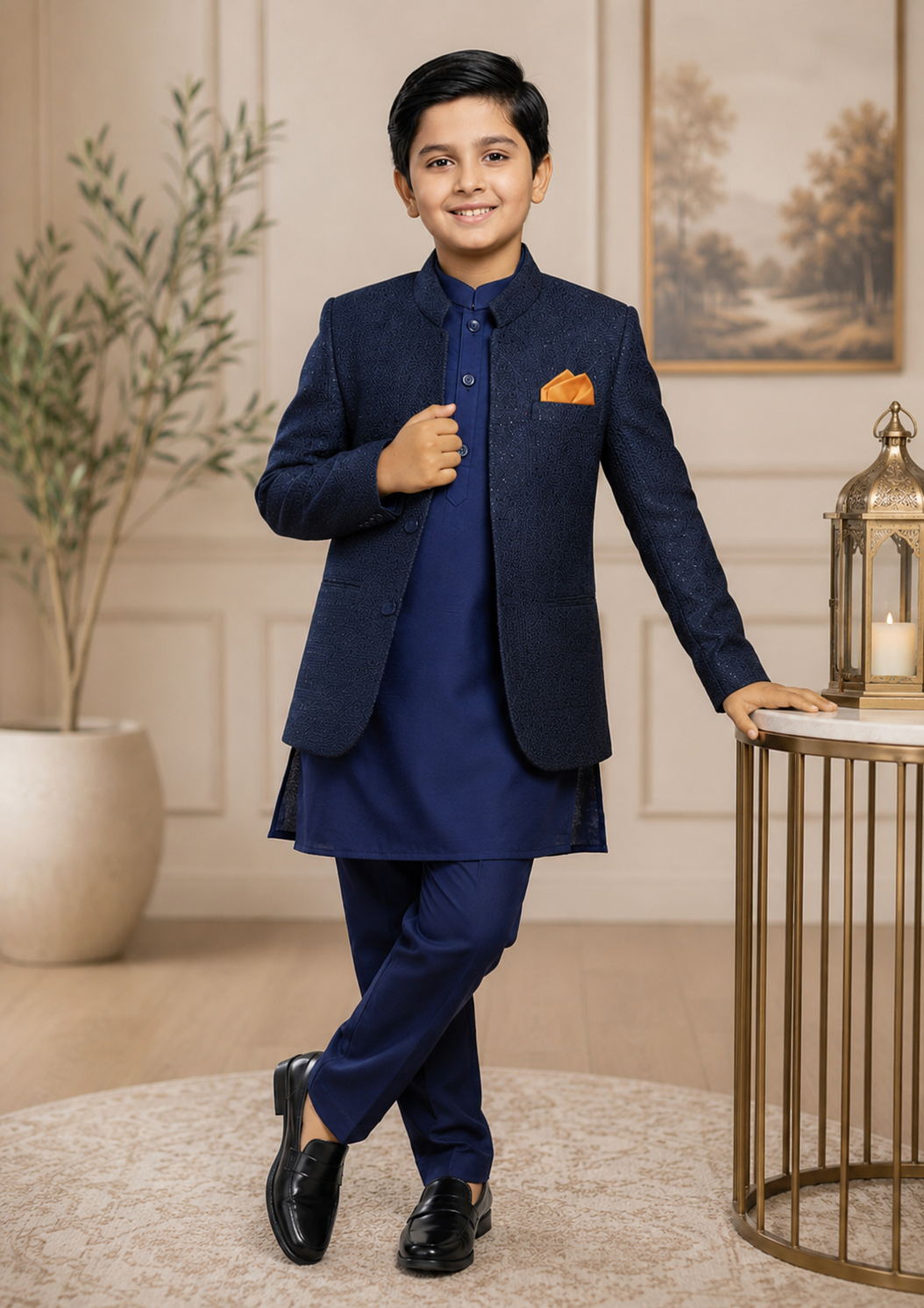 raw silk Prince Coat in Blue jay